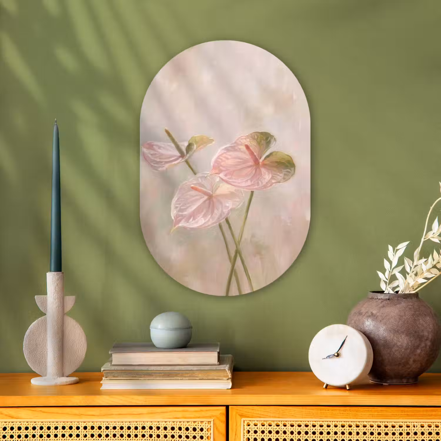Bloemen - Pastel - Abstract - Natuur - Groen Wandcirkel Ovaal Forex klein -sfeer2