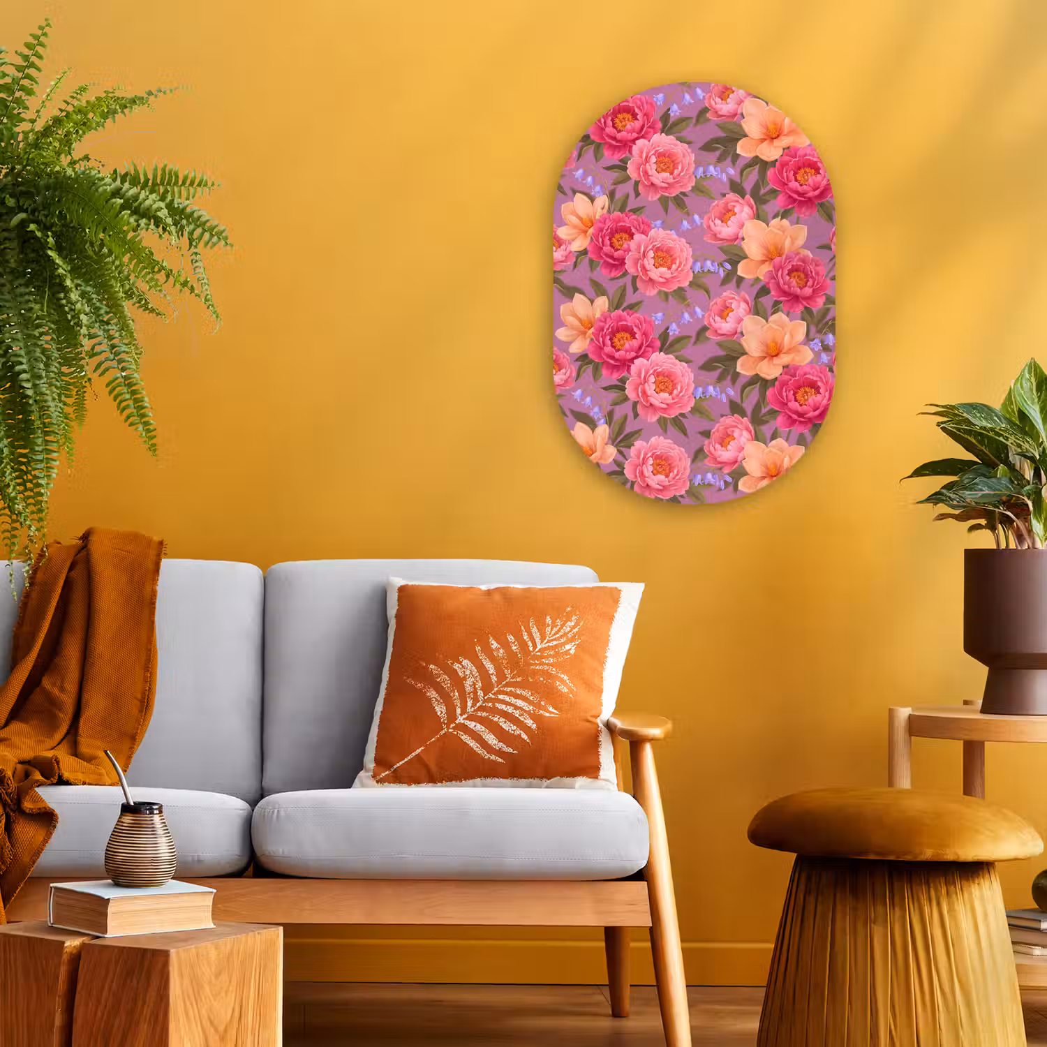Bloemen - Patroon - Illustratie - Roze Wandcirkel Ovaal Forex klein -sfeer4