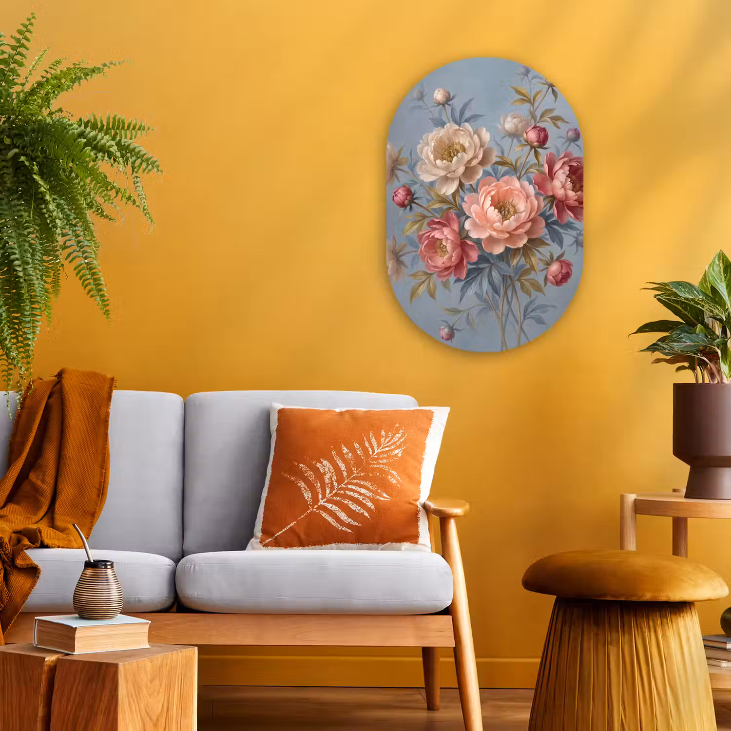 Bloemen - Roze - Beige - Modern - Natuur Wandcirkel Ovaal Forex klein -sfeer4