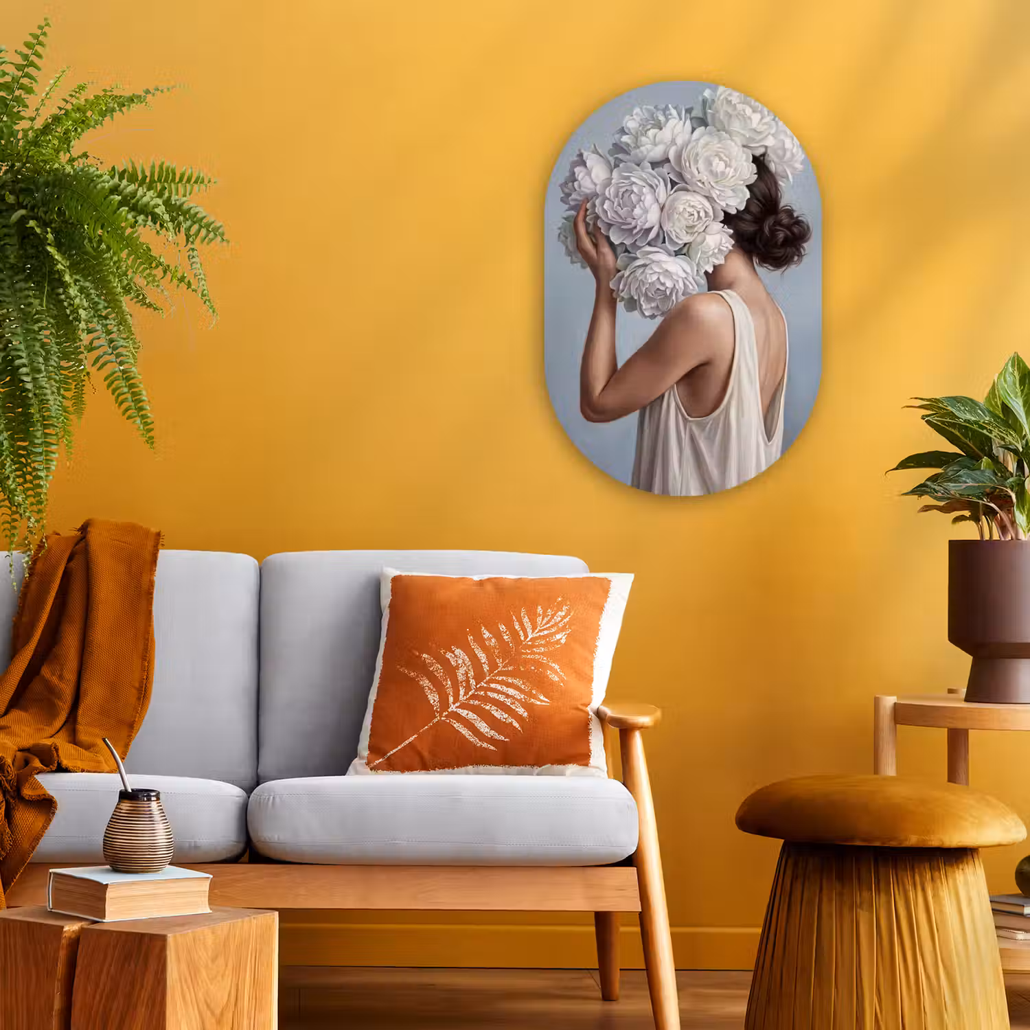 Bloemen - Vrouw - Wit Wandcirkel Ovaal Forex klein -sfeer4