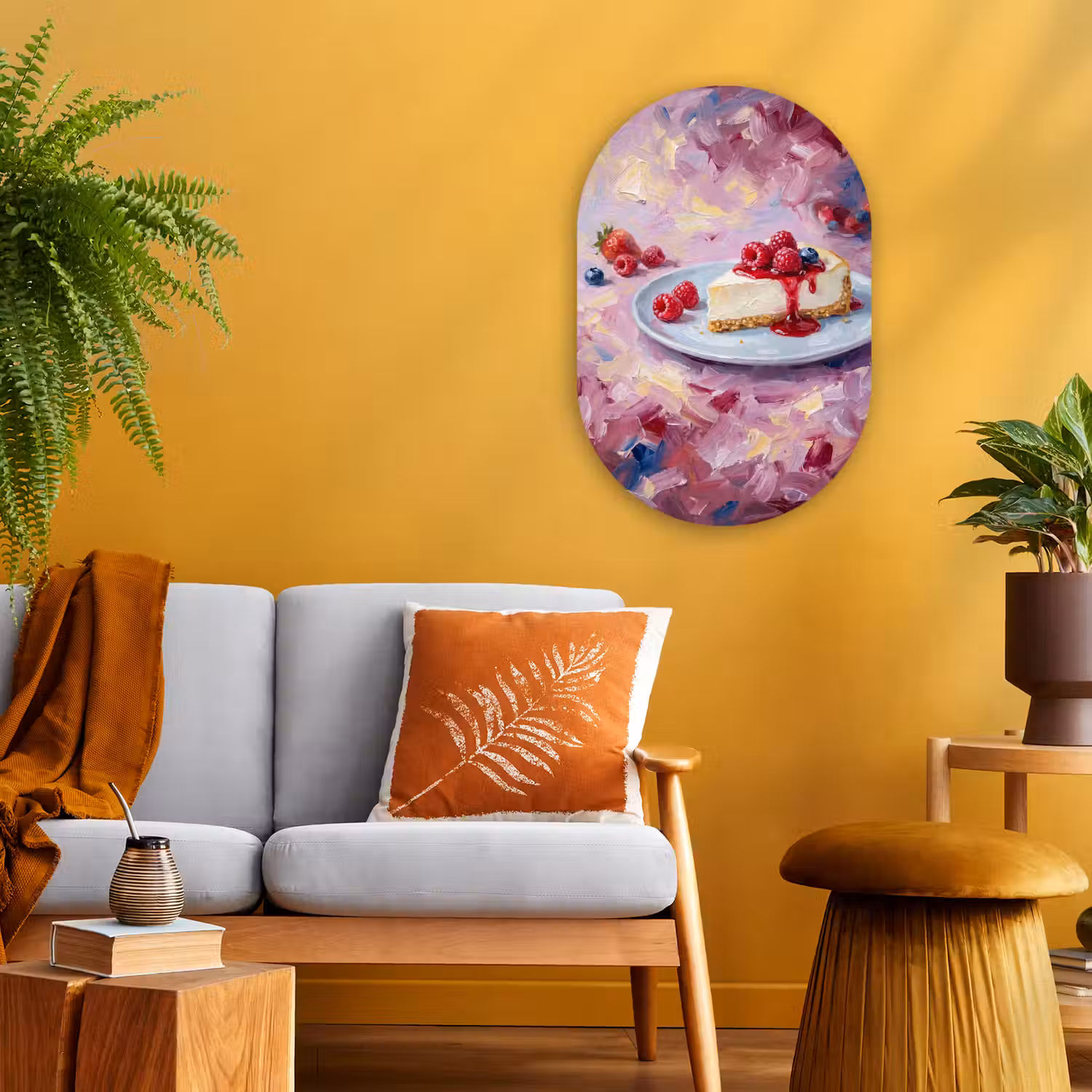 Eten - Cheesecake - Bessen - Abstract - Roze Wandcirkel Ovaal Forex klein -sfeer4
