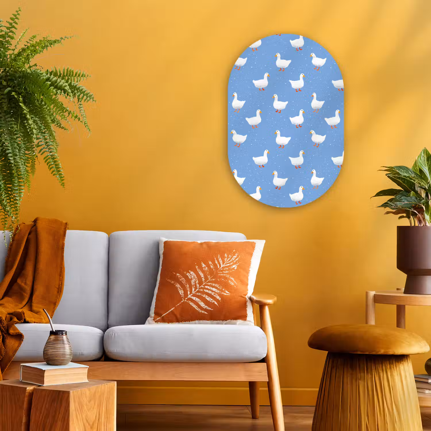 Ganzen - Elegant - Blauw Wandcirkel Ovaal Forex klein 630 -sfeer4