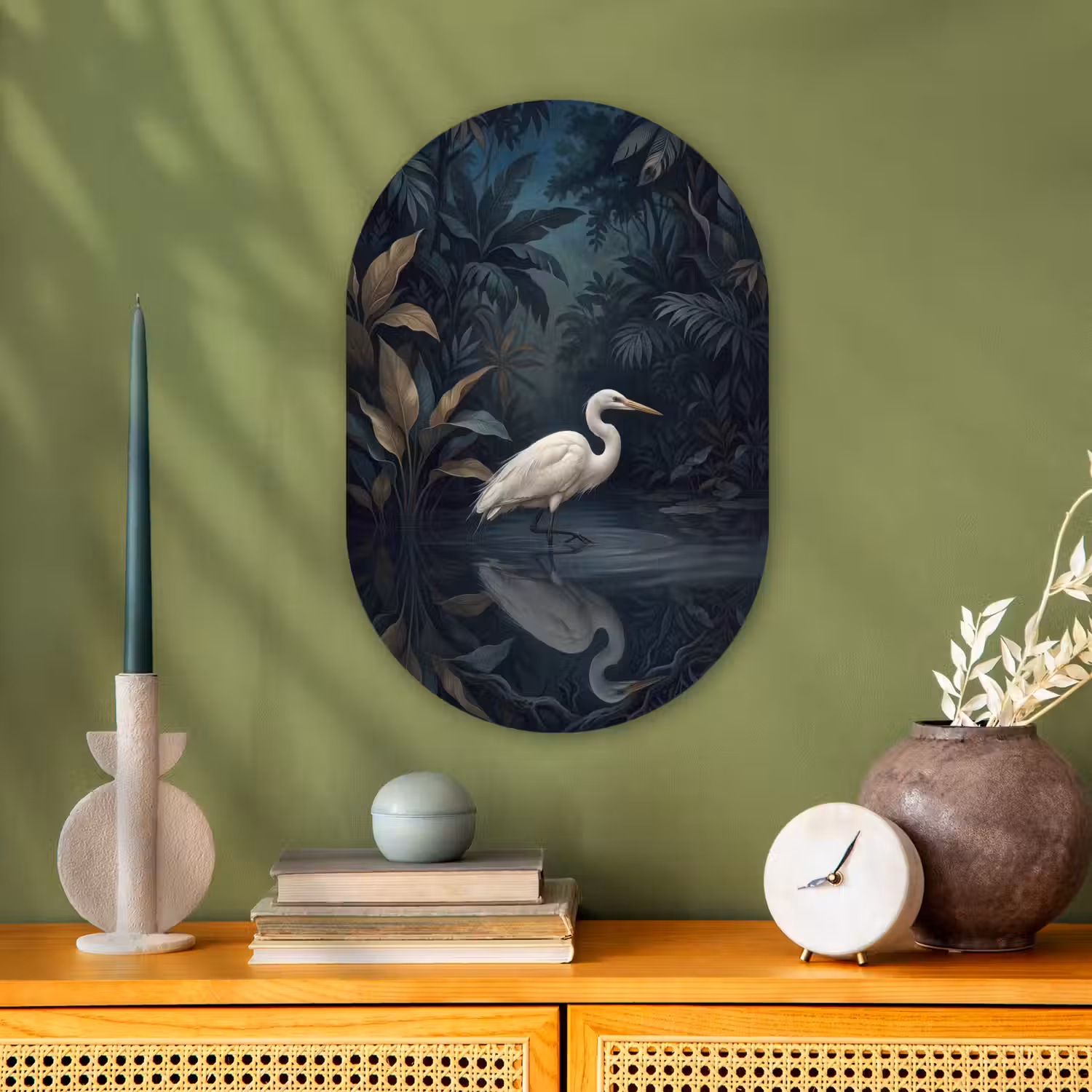 Reiger - Water - Natuur - Modern - Wit Wandcirkel Ovaal Forex klein -sfeer2