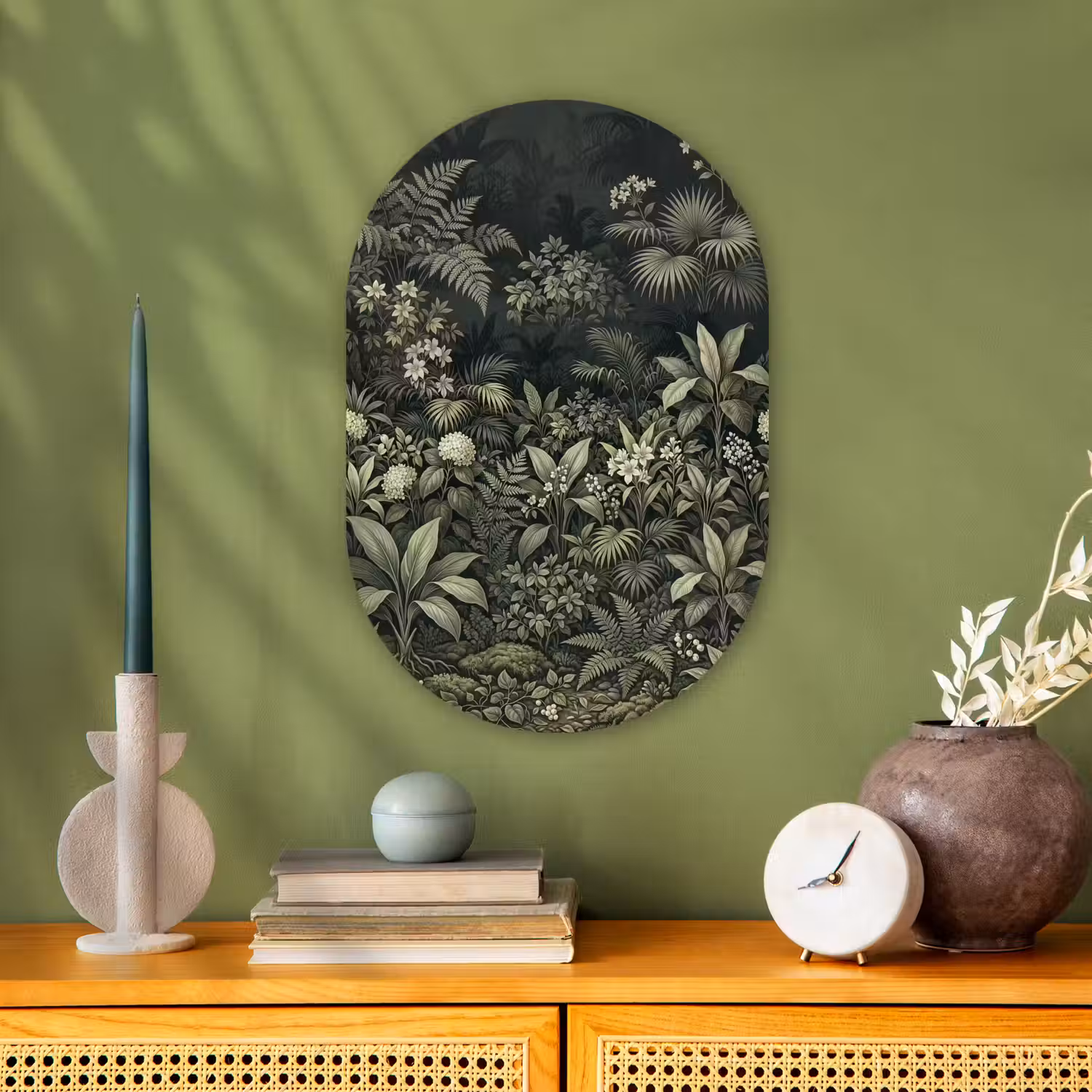 Jungle - Bladeren - Botanisch - Groen Wandcirkel Ovaal Forex klein -sfeer2