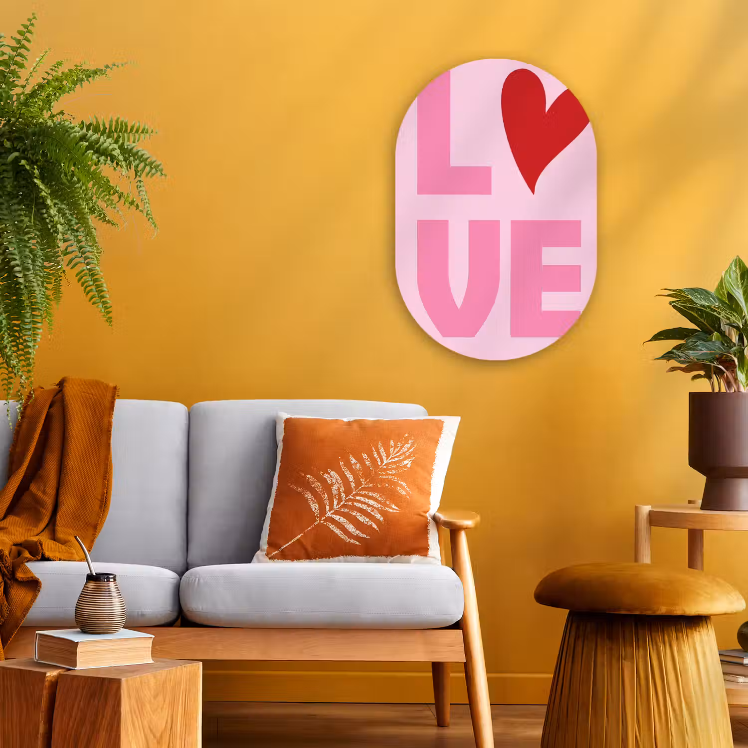 Love - Roze - Hart - Valentijn Wandcirkel Ovaal Forex klein -sfeer4