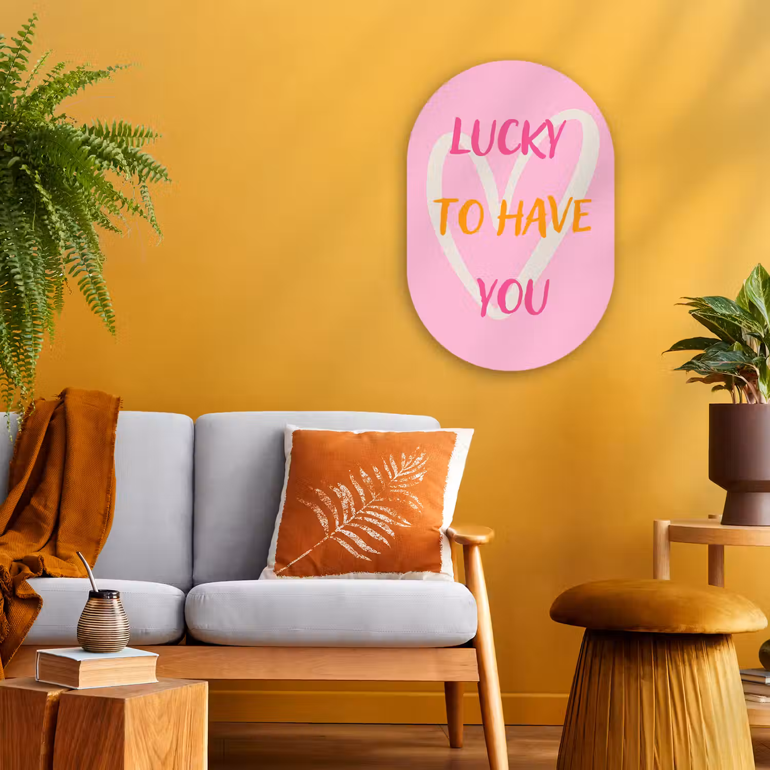 Lucky - Love - Valentijn - Roze Wandcirkel Ovaal Forex klein -sfeer4