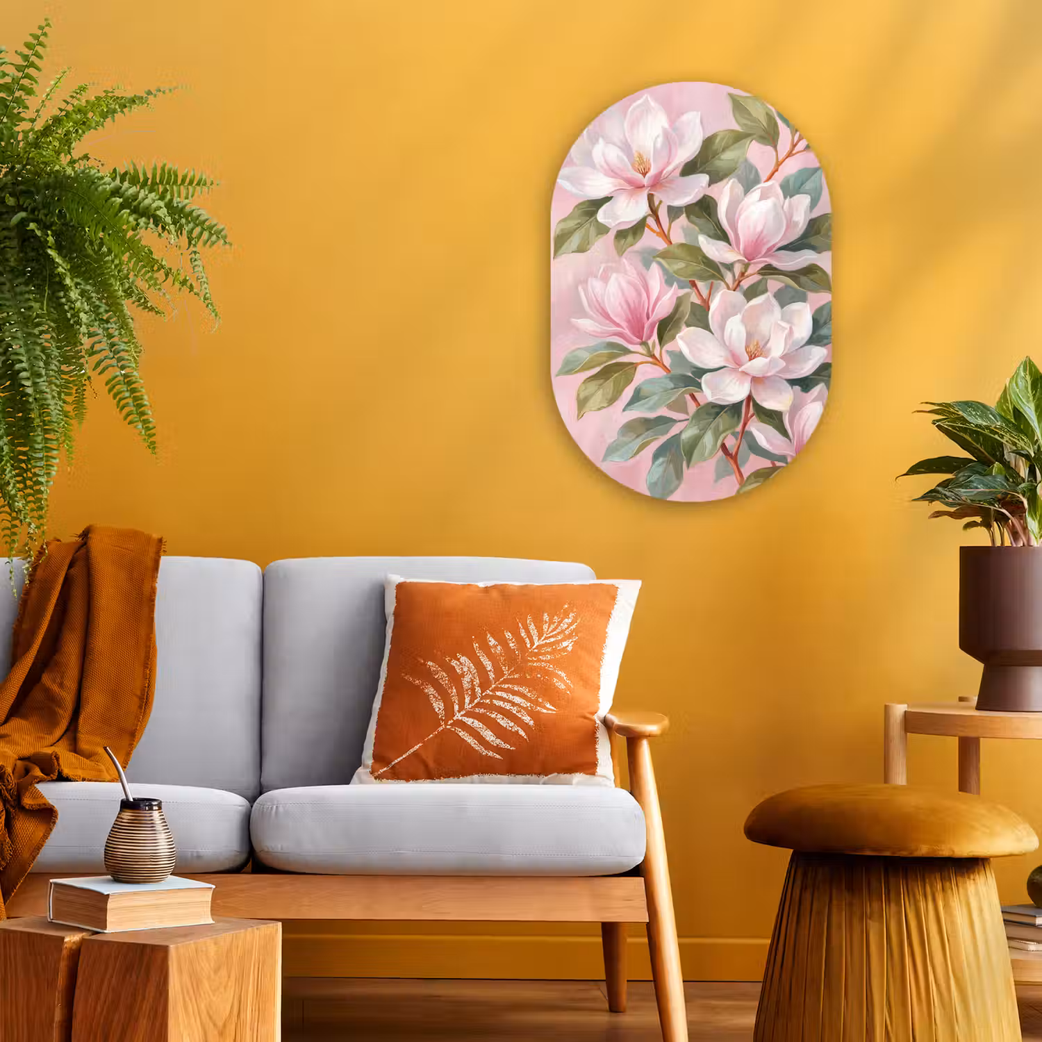 Magnolia's - Patroon - Roze Wandcirkel Ovaal Forex klein -sfeer4
