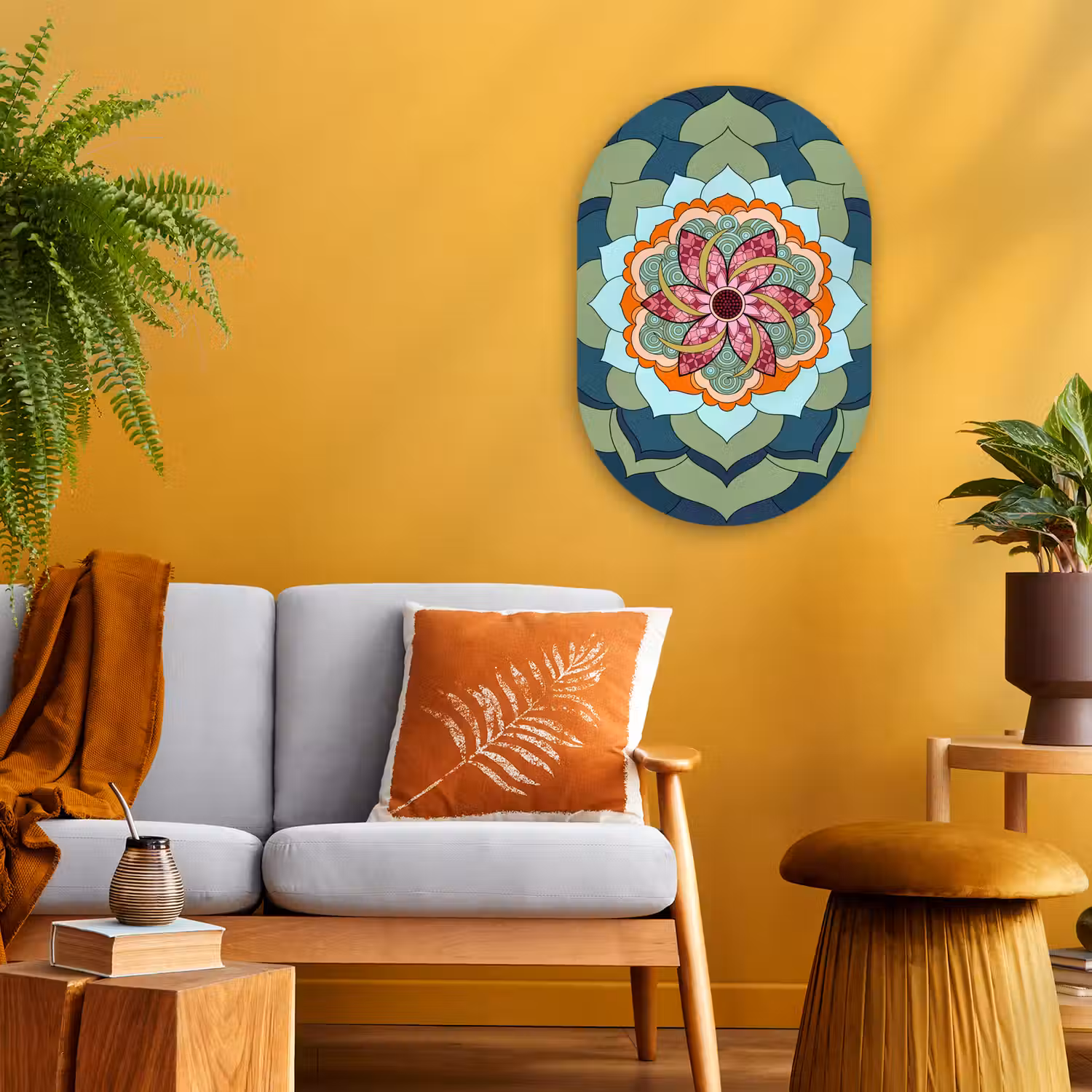 Mandala - Geometrisch - Kunst - Decoratief - Kleurrijk Wandcirkel Ovaal Forex klein -sfeer4