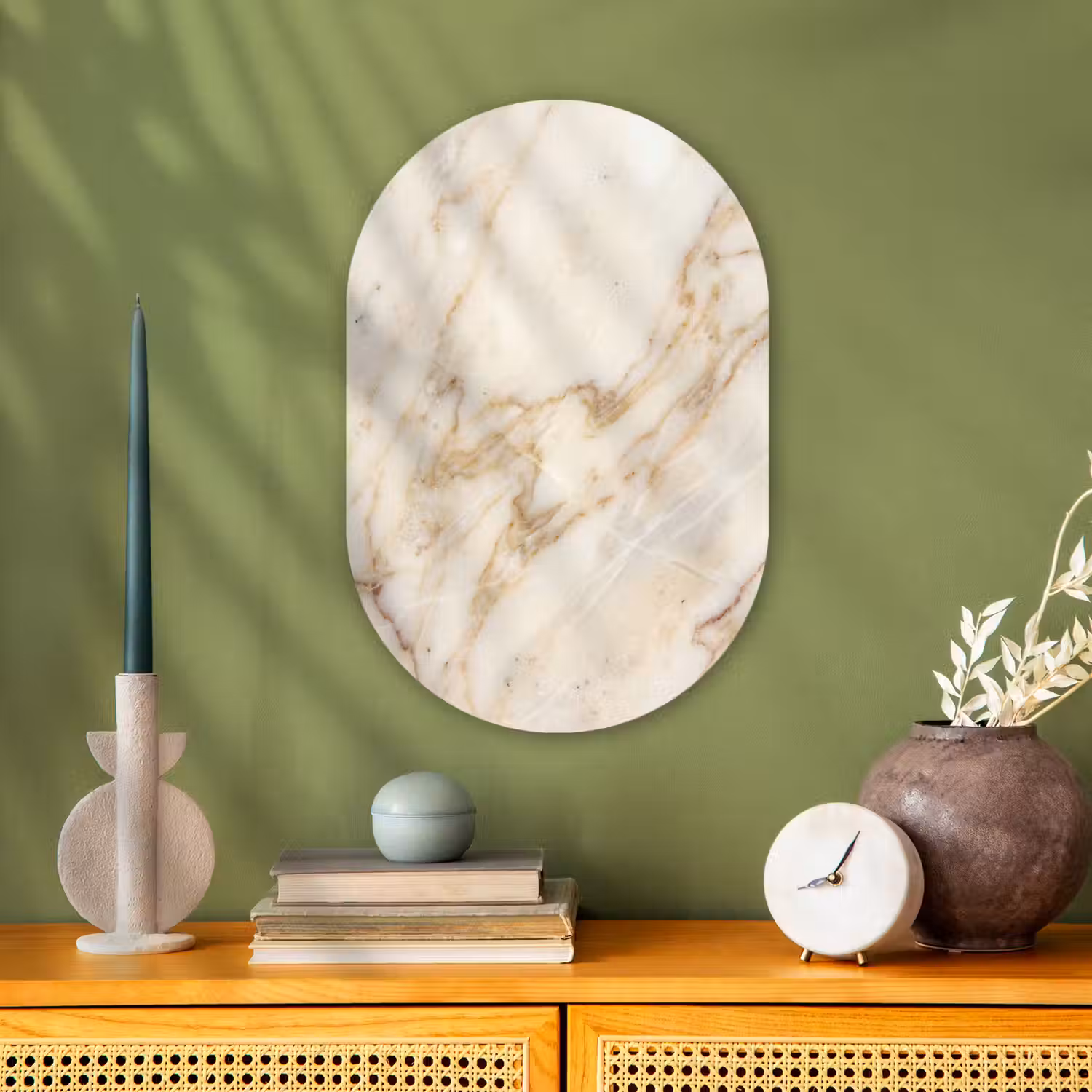 Marmer - Ader - Abstract - Wit - Goud Wandcirkel Ovaal Forex klein -sfeer2