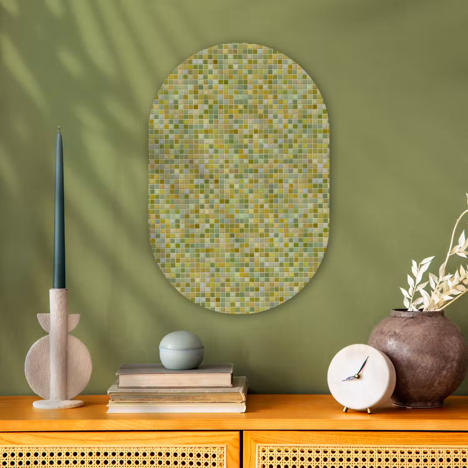 Mozaïek - Patroon - Groen Wandcirkel Ovaal Forex klein 630 -sfeer2