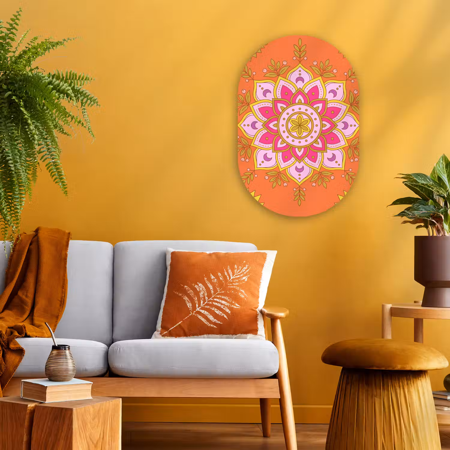 Patroon - Bloemmotief - Decoratie - Abstract - Roze Wandcirkel Ovaal Forex klein -sfeer4