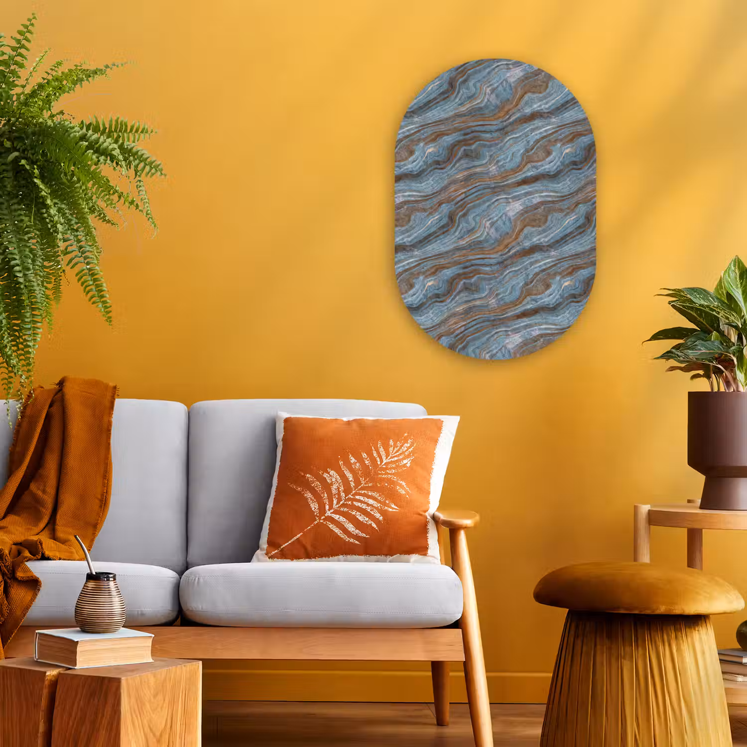 Patroon - Steen - Blauw Wandcirkel Ovaal Forex klein 630 -sfeer4
