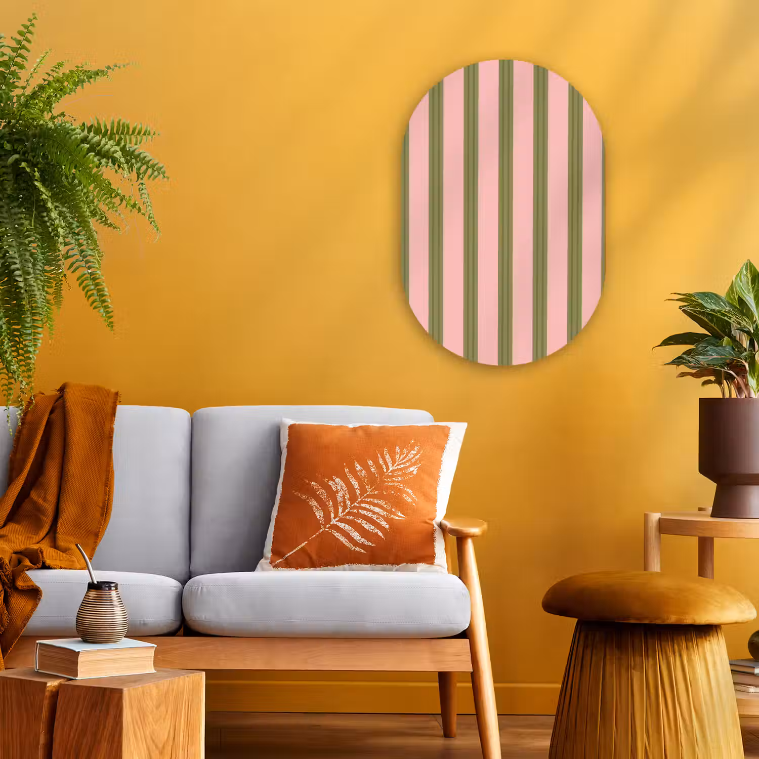 Patroon - Strepen - Abstract - Roze - Groen Wandcirkel Ovaal Forex klein -sfeer4