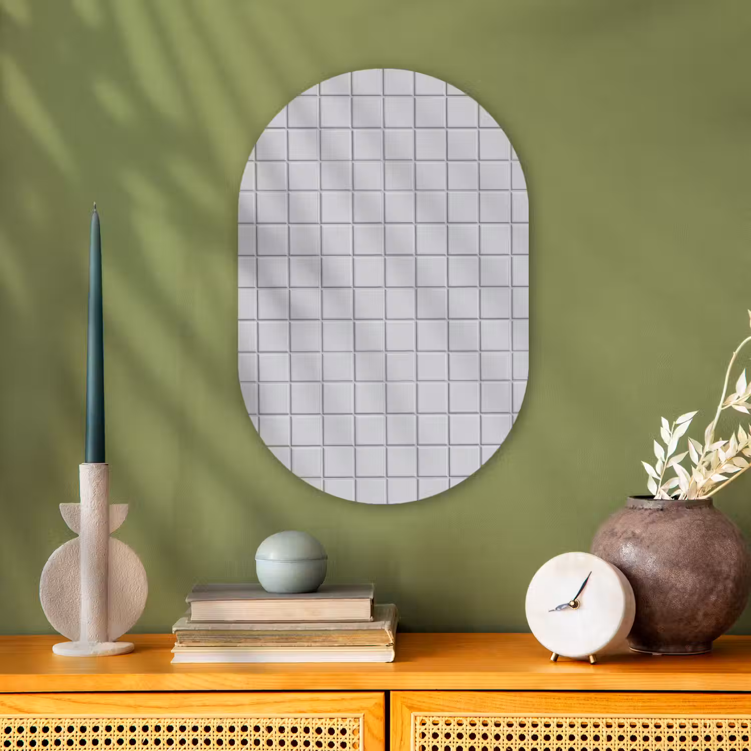 Patroon - Tegels - Licht - Grijs Wandcirkel Ovaal Forex klein 630 -sfeer2