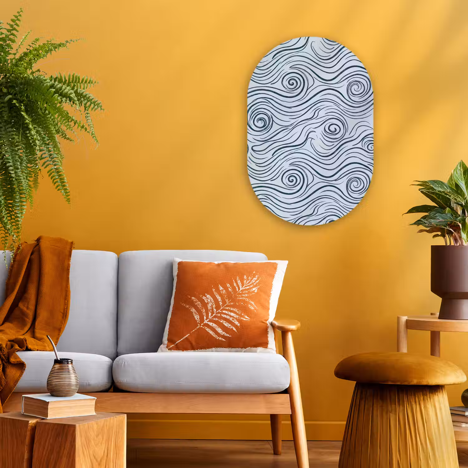 Patroon - Golven - Abstract - Modern - Blauw Wandcirkel Ovaal Forex klein -sfeer4