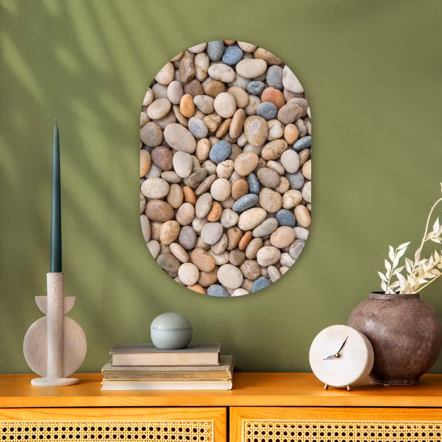 Kiezelstenen - Natuur - Textuur - Beige - Grijs Wandcirkel Ovaal Forex klein -sfeer2