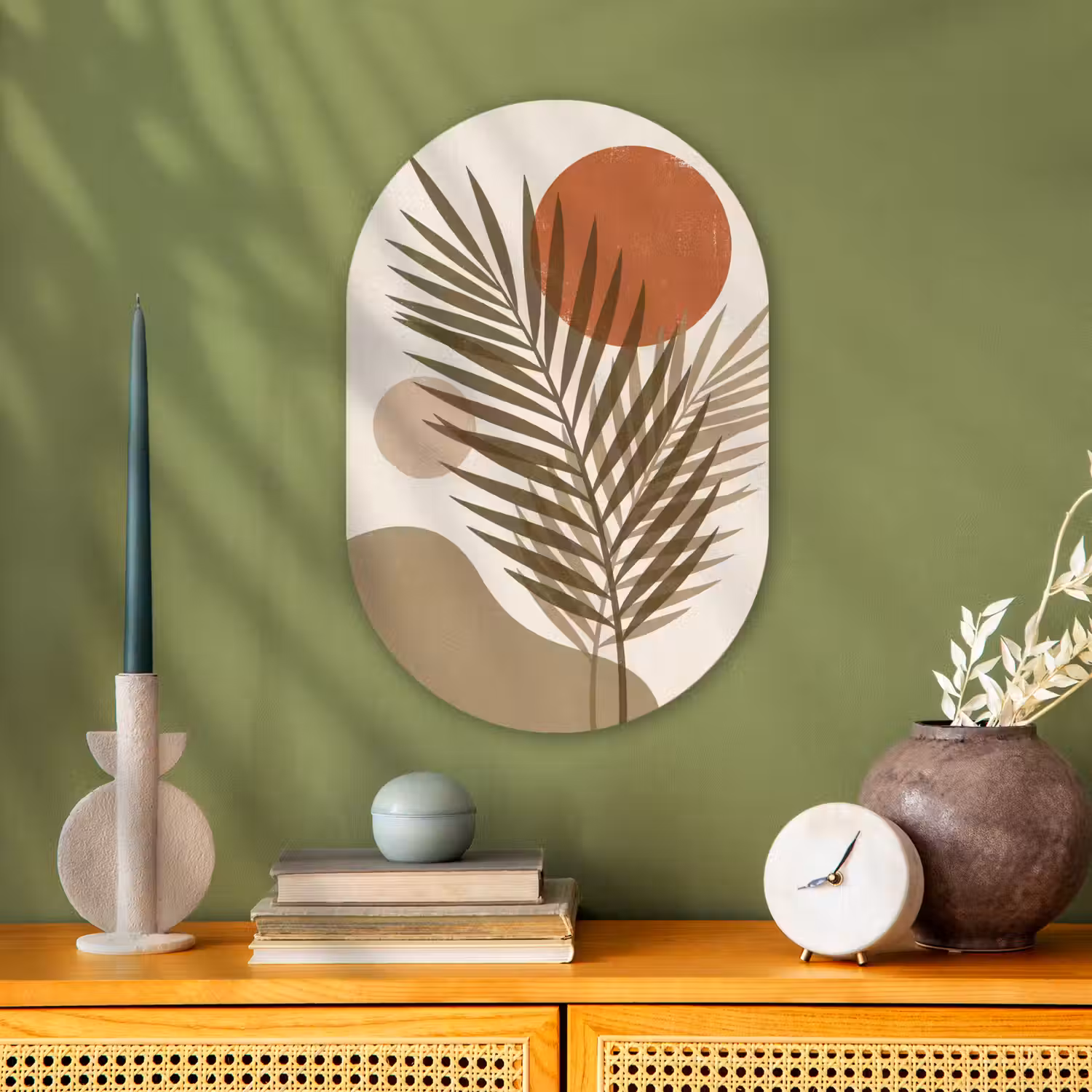 Planten - Bladeren - Abstract - Modern - Beige Wandcirkel Ovaal Forex klein -sfeer2