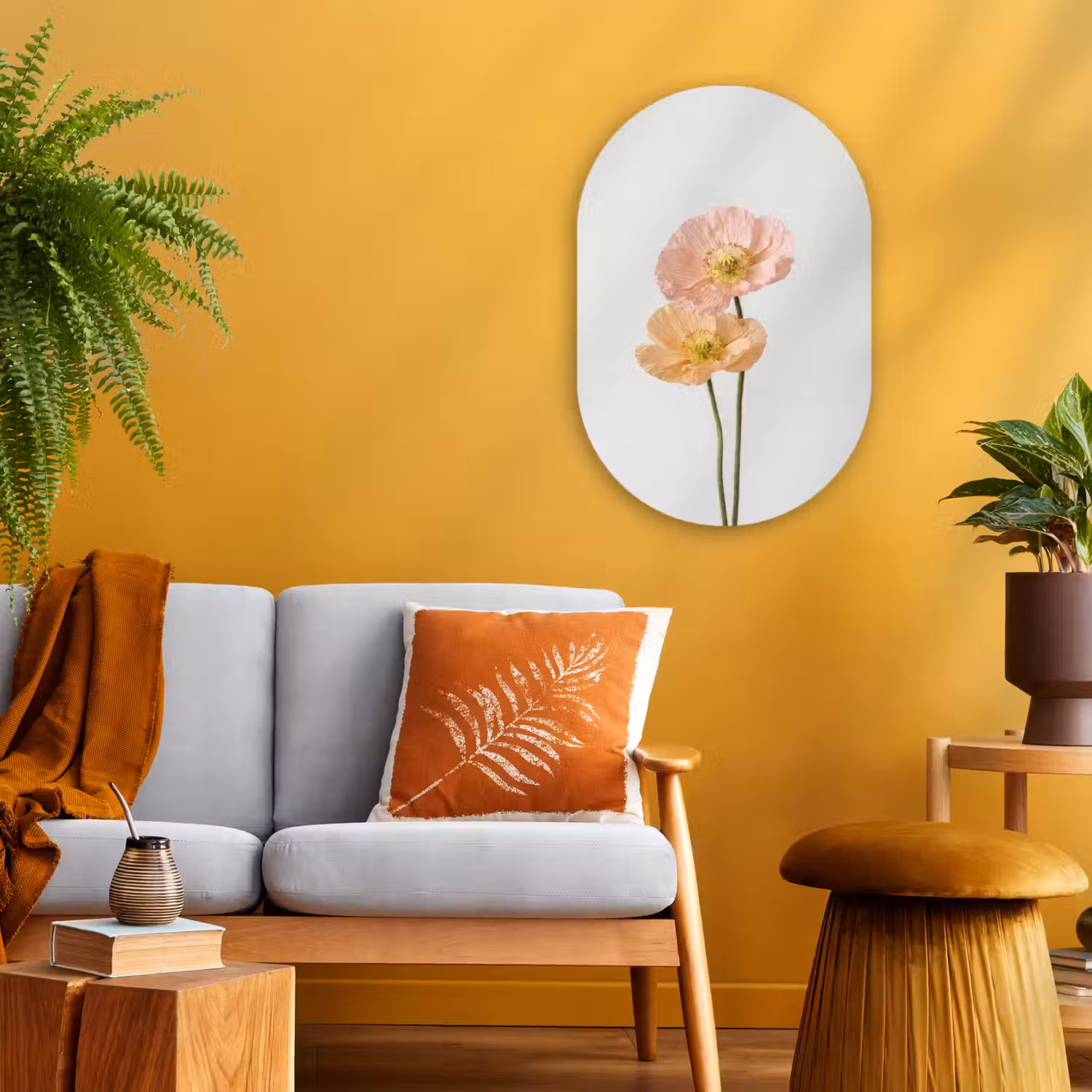 Papavers - Botanisch - Roze Wandcirkel Ovaal Forex klein -sfeer4