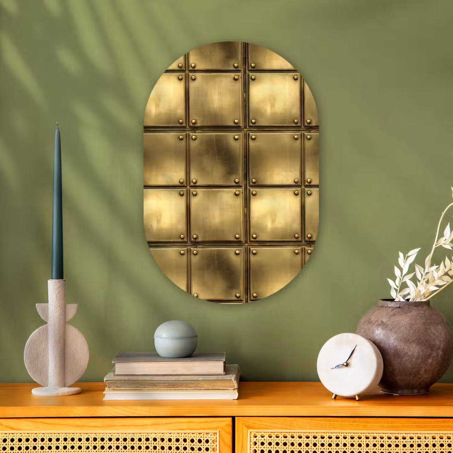Platen - Industrieel - Stoer - Goud Wandcirkel Ovaal Forex klein 630 -sfeer2