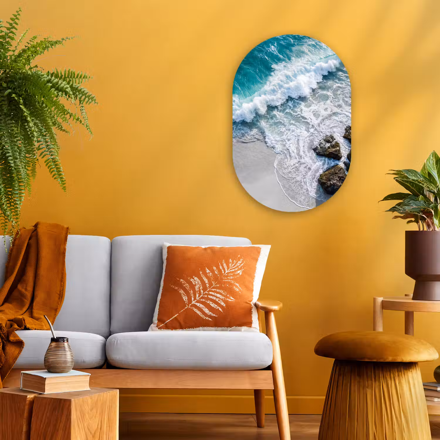 Zee - Golf - Strand - Natuur - Blauw Wandcirkel Ovaal Forex klein -sfeer4