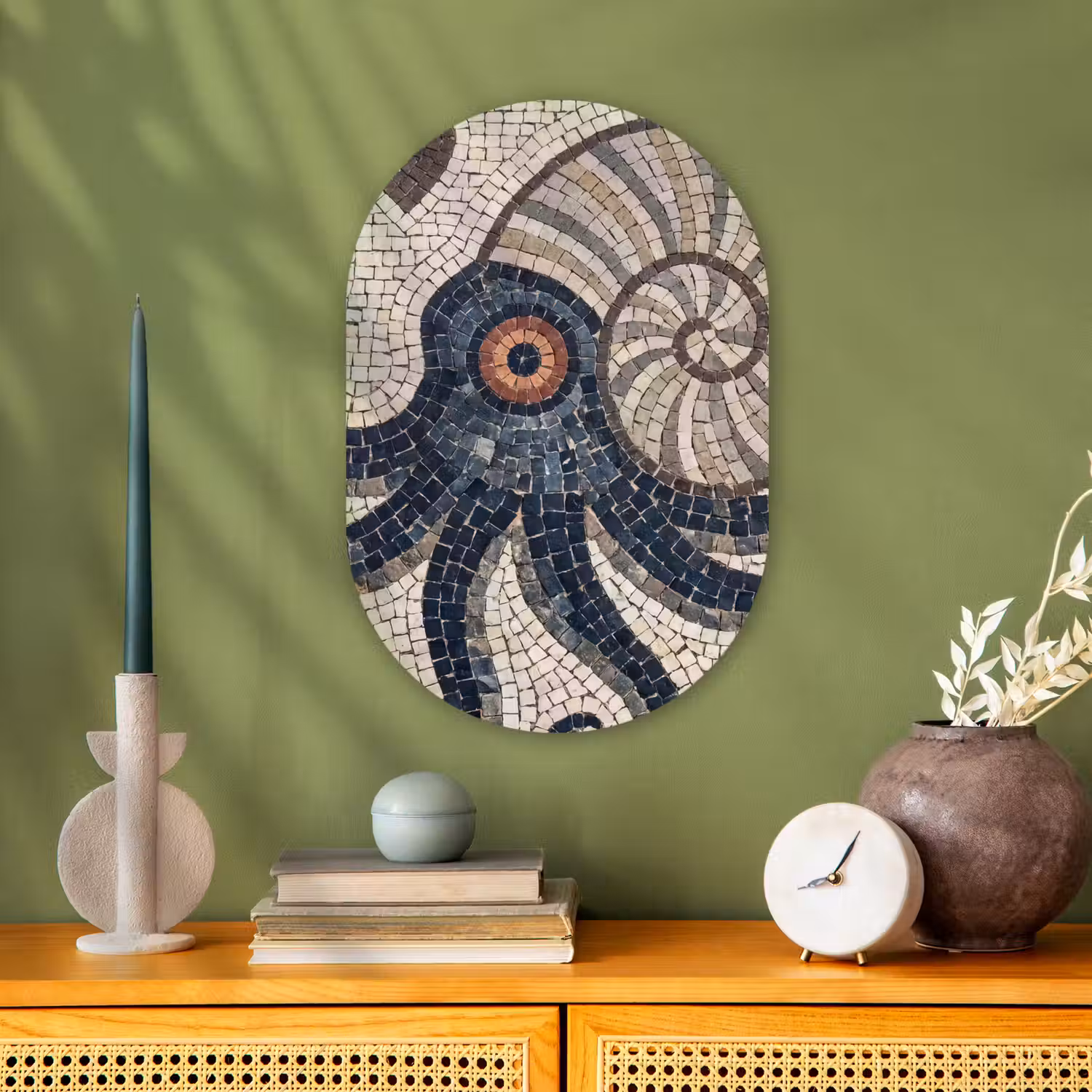Zeeleven - Mozaïek - Kunst - Vintage - Beige Wandcirkel Ovaal Forex klein -sfeer2