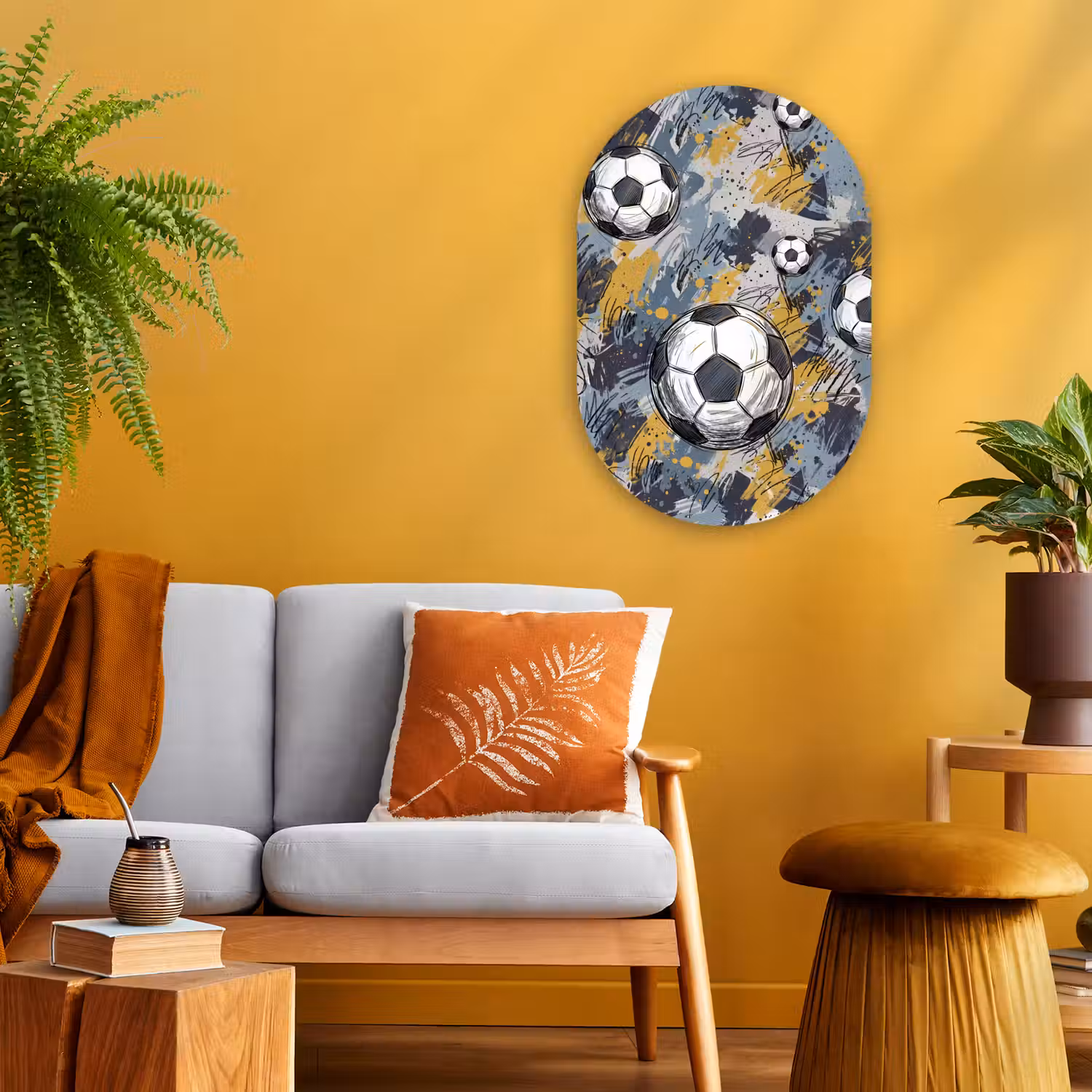 Voetbal - Abstract - Sport - Kleurrijk Wandcirkel Ovaal Forex klein -sfeer4