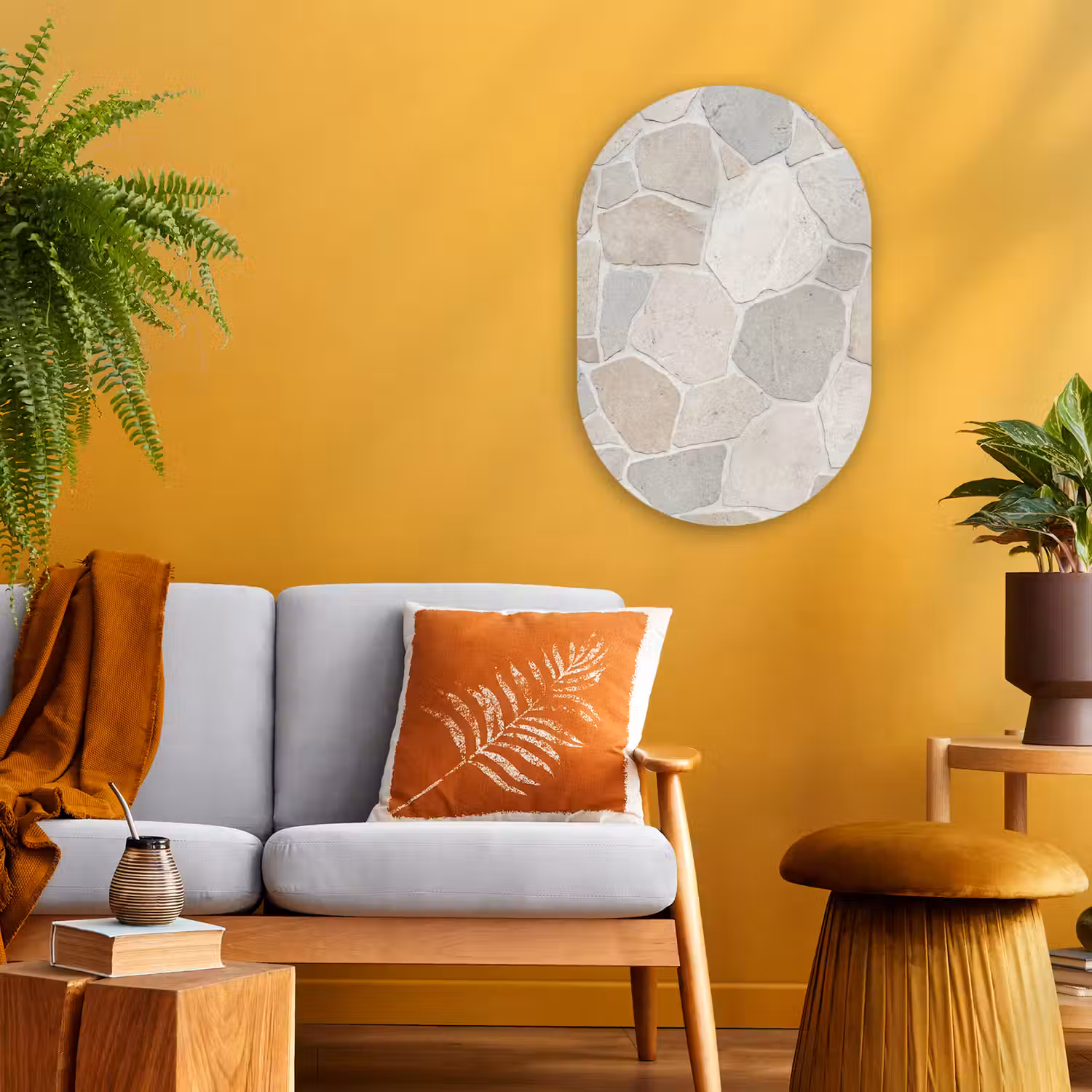 Steen - Patroon - Textuur - Beige Wandcirkel Ovaal Forex klein -sfeer4