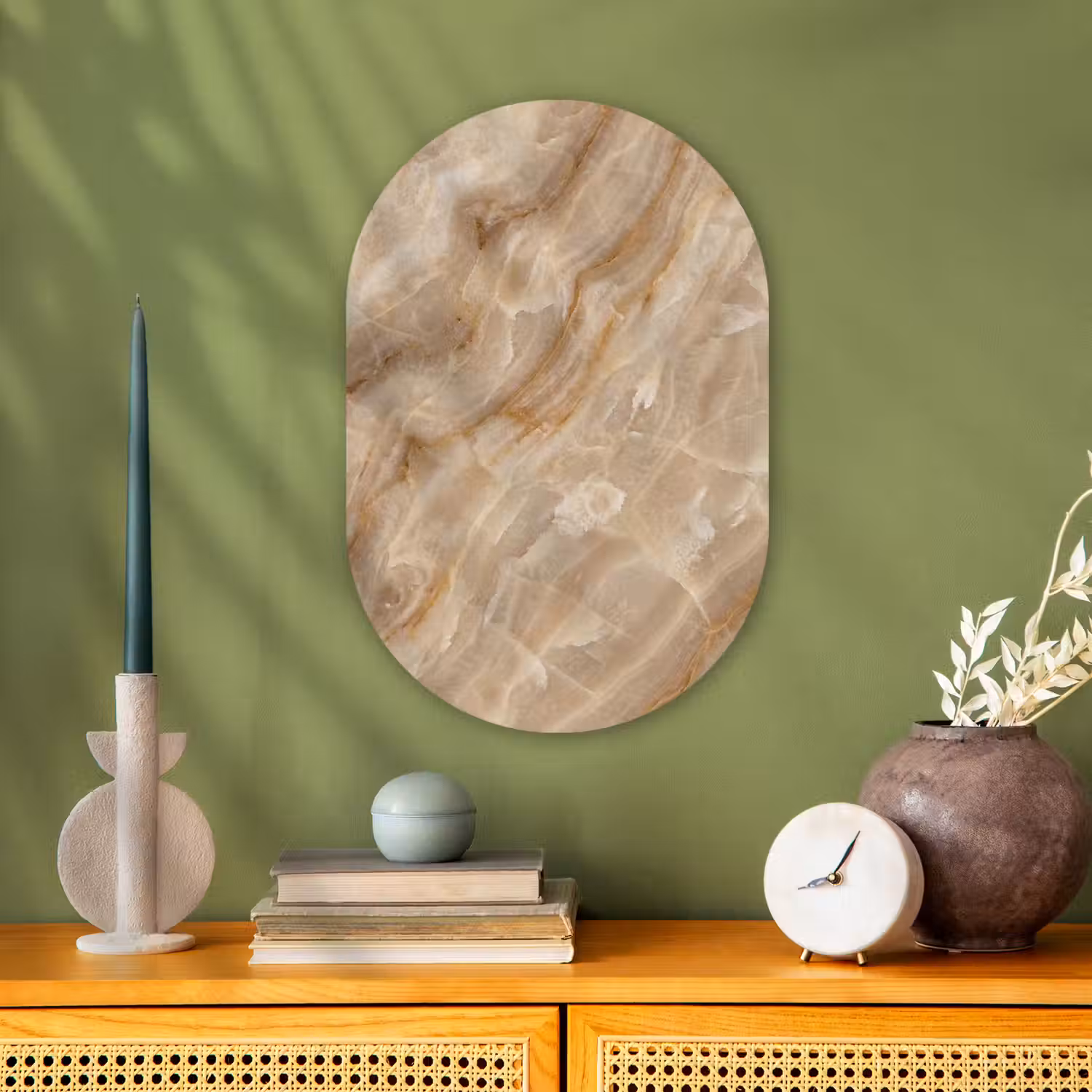 Steen - Ader - Natuur - Modern - Beige Wandcirkel Ovaal Forex klein -sfeer2