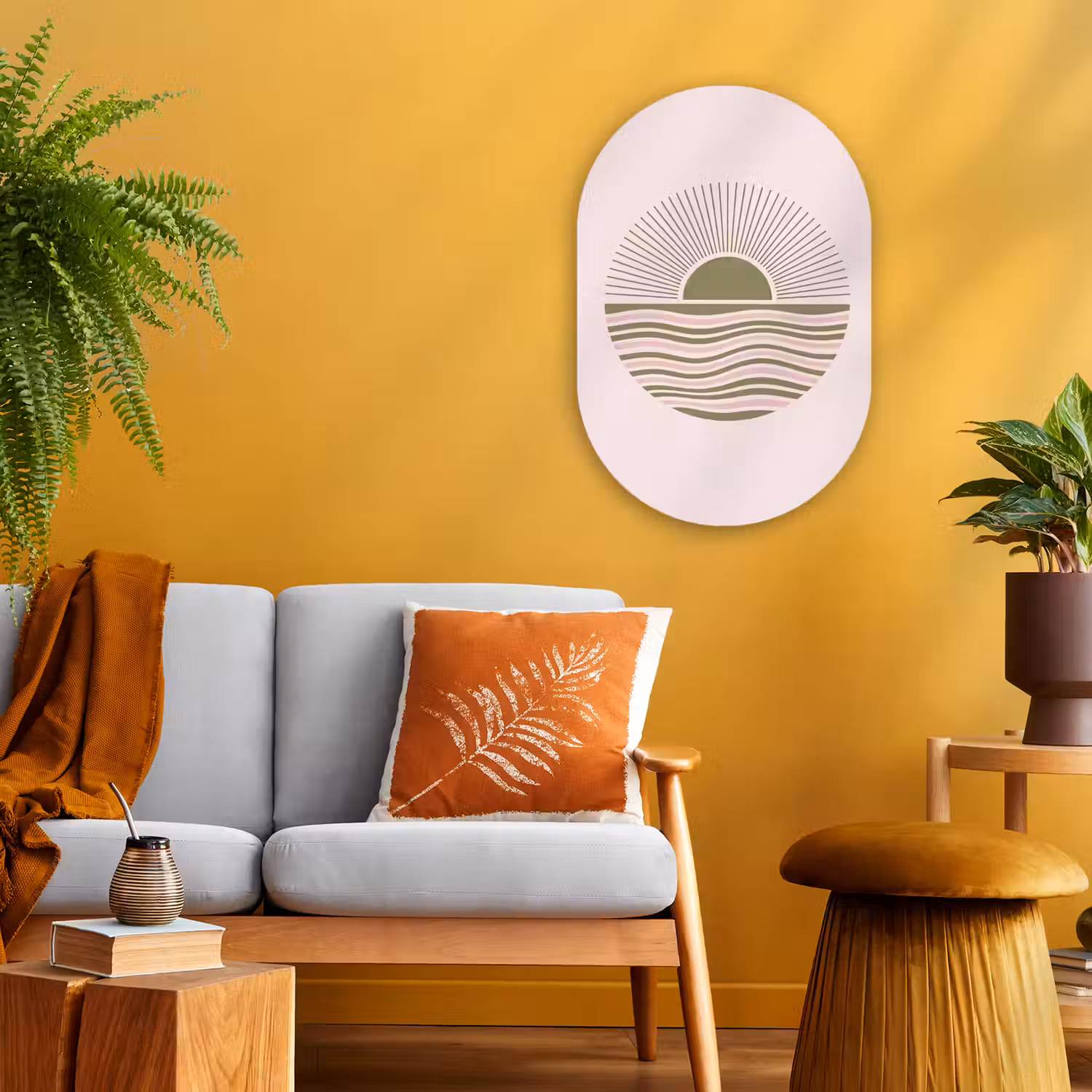 Zon - Zee - Abstract - Modern - Roze Wandcirkel Ovaal Forex klein -sfeer4