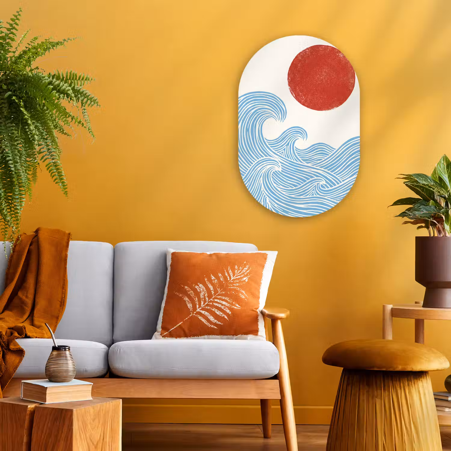 Zon - Golven - Oceaan - Abstract - Rood Wandcirkel Ovaal Forex klein -sfeer4