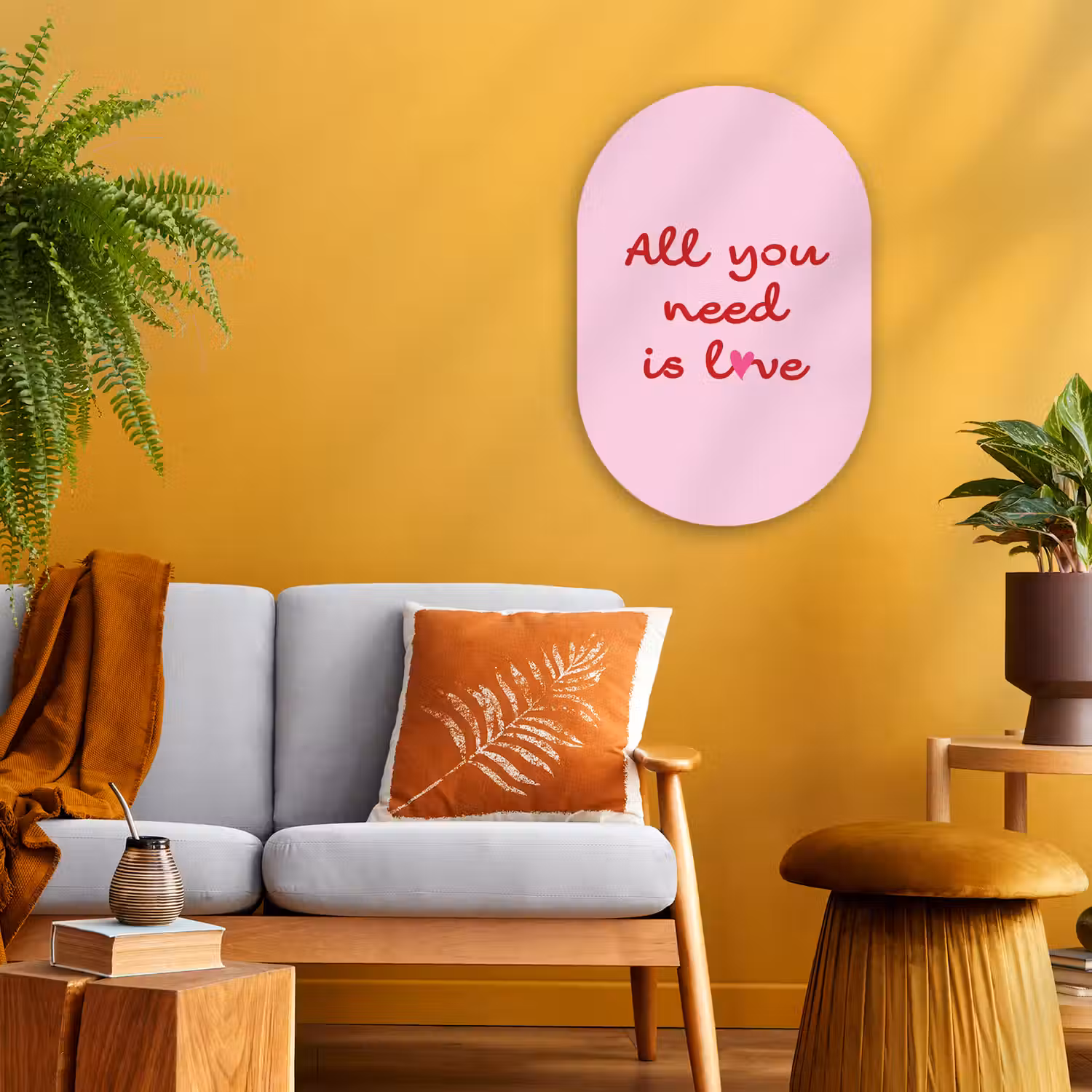 Tekst - Roze - Love - Hart Wandcirkel Ovaal Forex klein -sfeer4