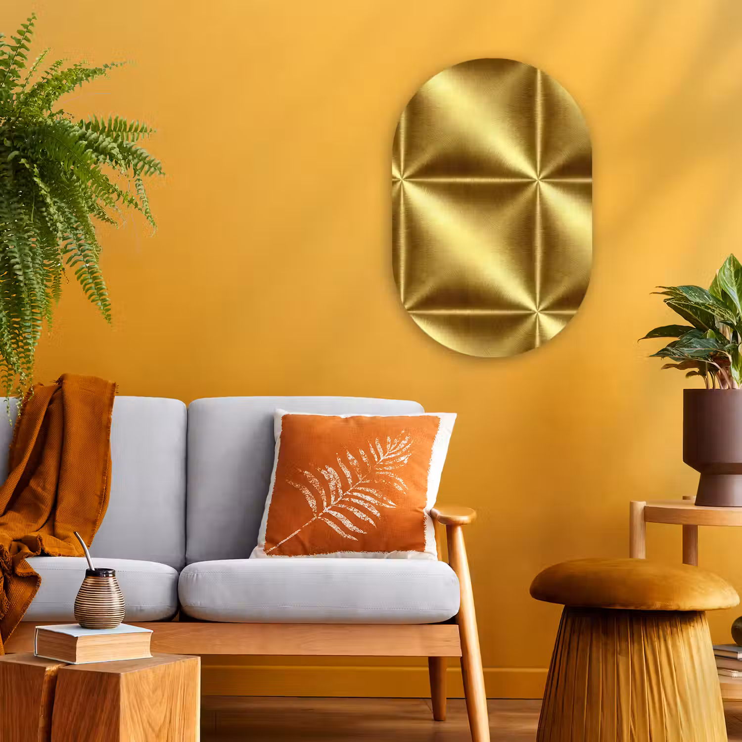Textuur - Geborsteld Goud - Industrieel - Metallic Wandcirkel Ovaal Forex klein 630 -sfeer4