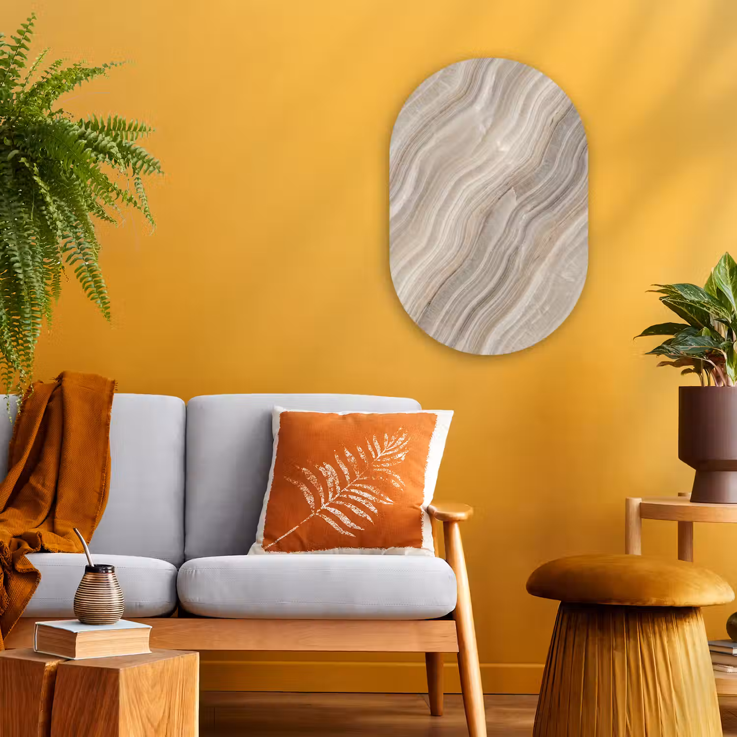 Textuur - Golvend - Abstract - Modern - Beige Wandcirkel Ovaal Forex klein -sfeer4