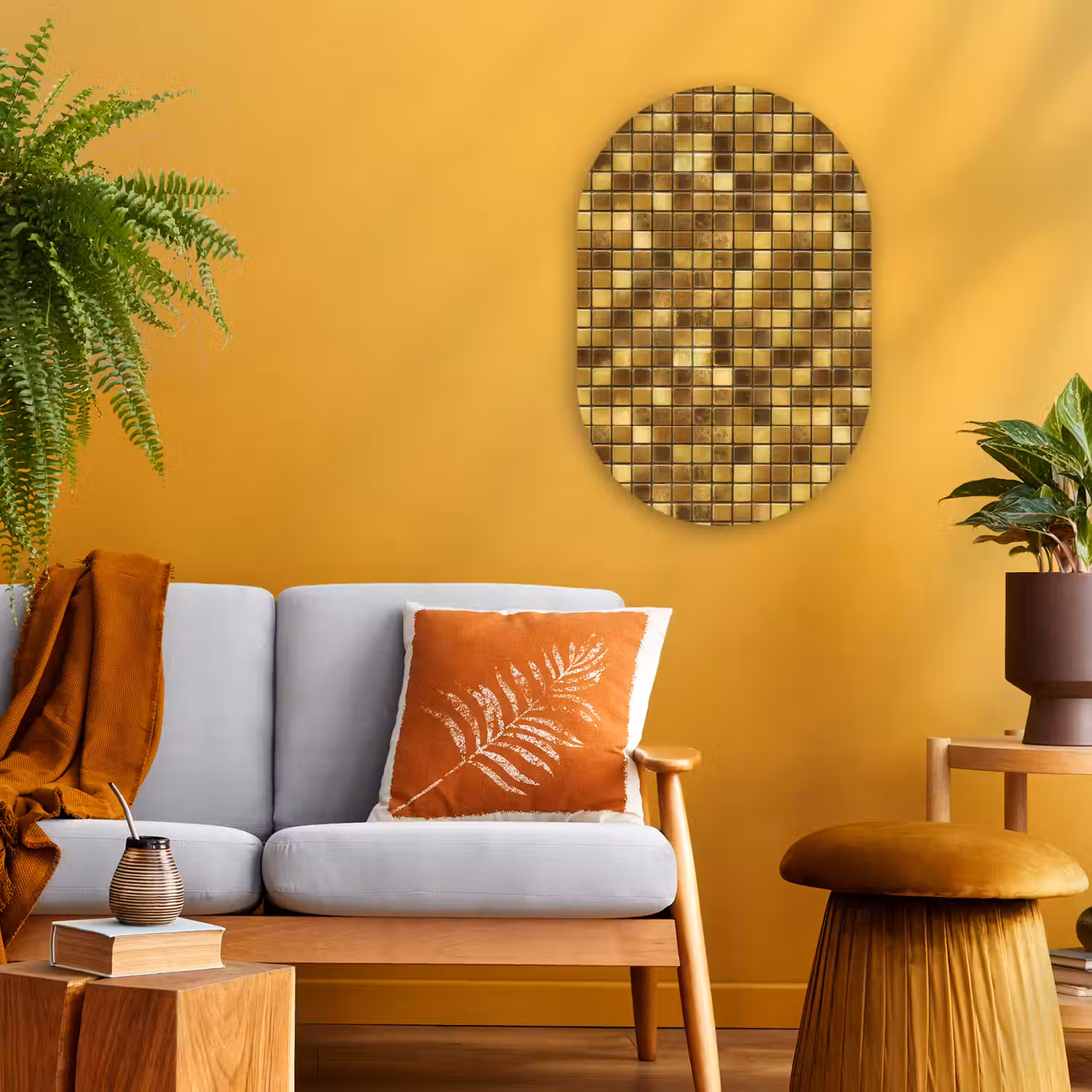 Tegels - Mozaïek - Luxe - Warm Goud Wandcirkel Ovaal Forex klein 630 -sfeer4