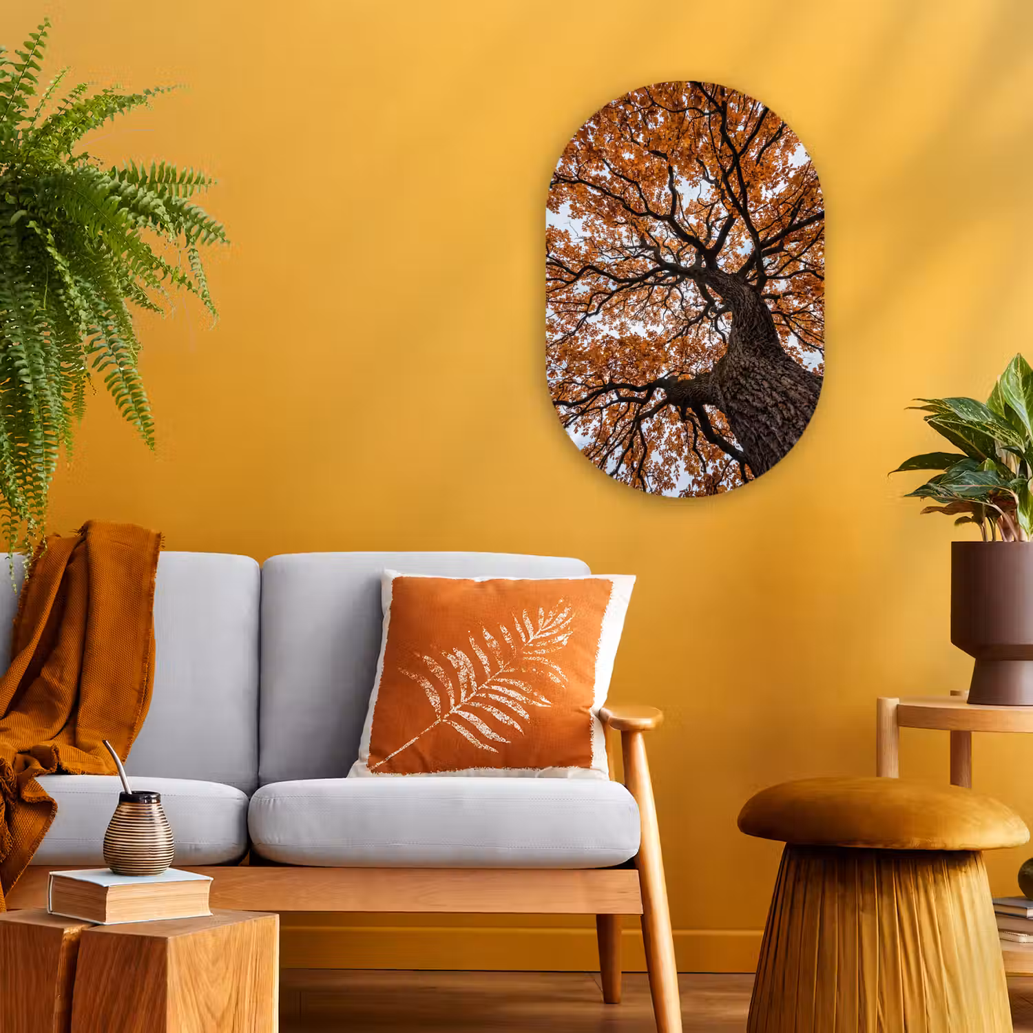 Boom - Bladerdak - Herfst - Oranje - Sfeervol Wandcirkel Ovaal Forex klein -sfeer4