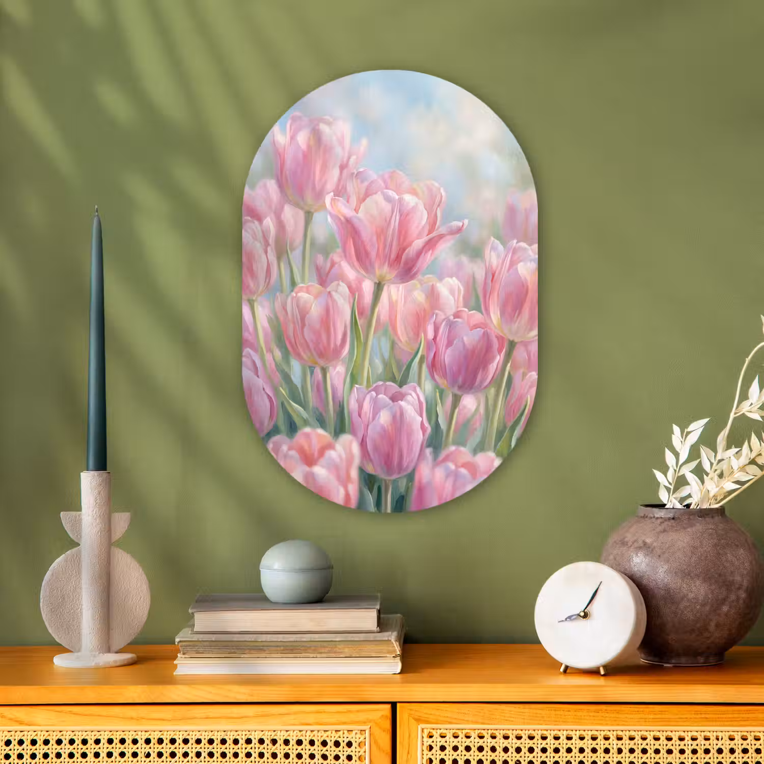 Tulpen - Veld - Lente - Roze Wandcirkel Ovaal Forex klein -sfeer2