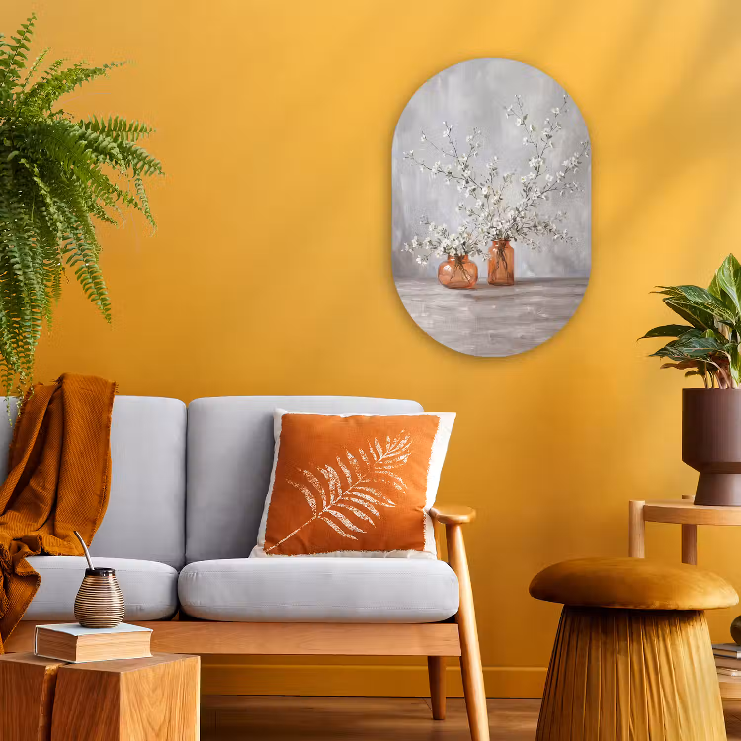 Vazen - Bloemen - Oranje Wandcirkel Ovaal Forex klein -sfeer4