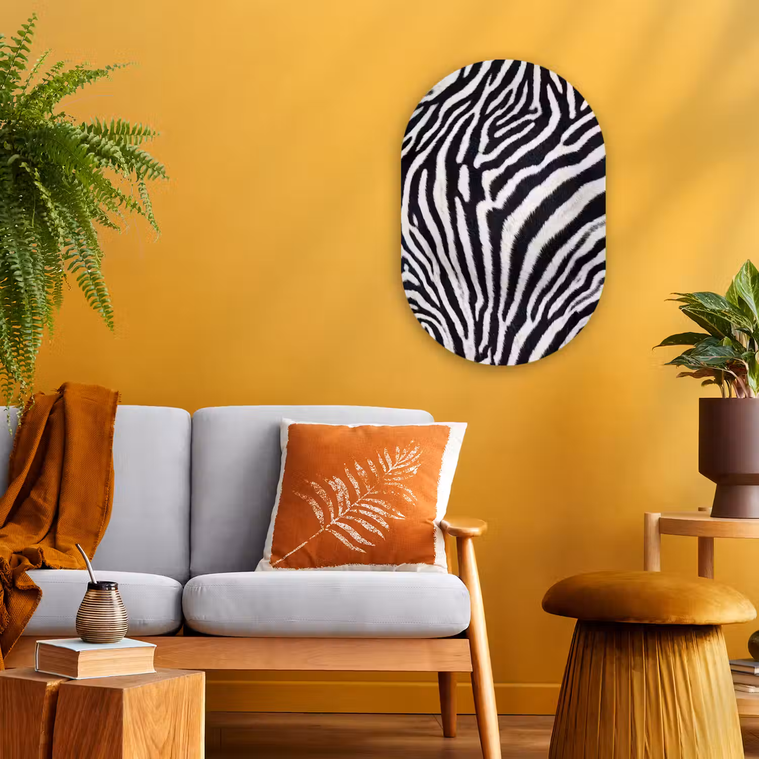 Zebra - Vacht - Klassiek - Zwart - Wit Wandcirkel Ovaal Forex klein -sfeer4