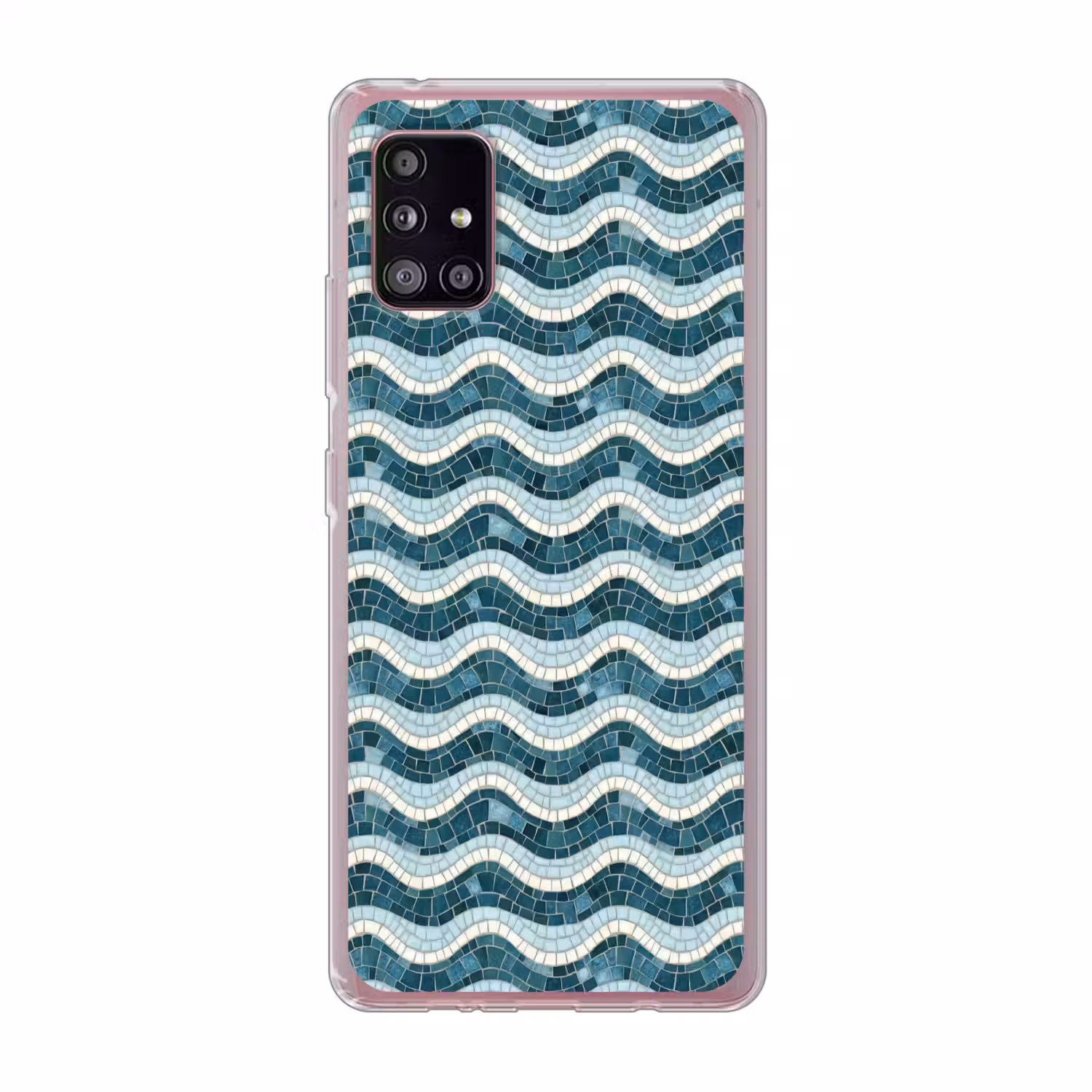 Blauw - Wit - Mozaïek - Golvend Telefoonhoesje Samsung Galaxy A51 5G klein 373 -3d
