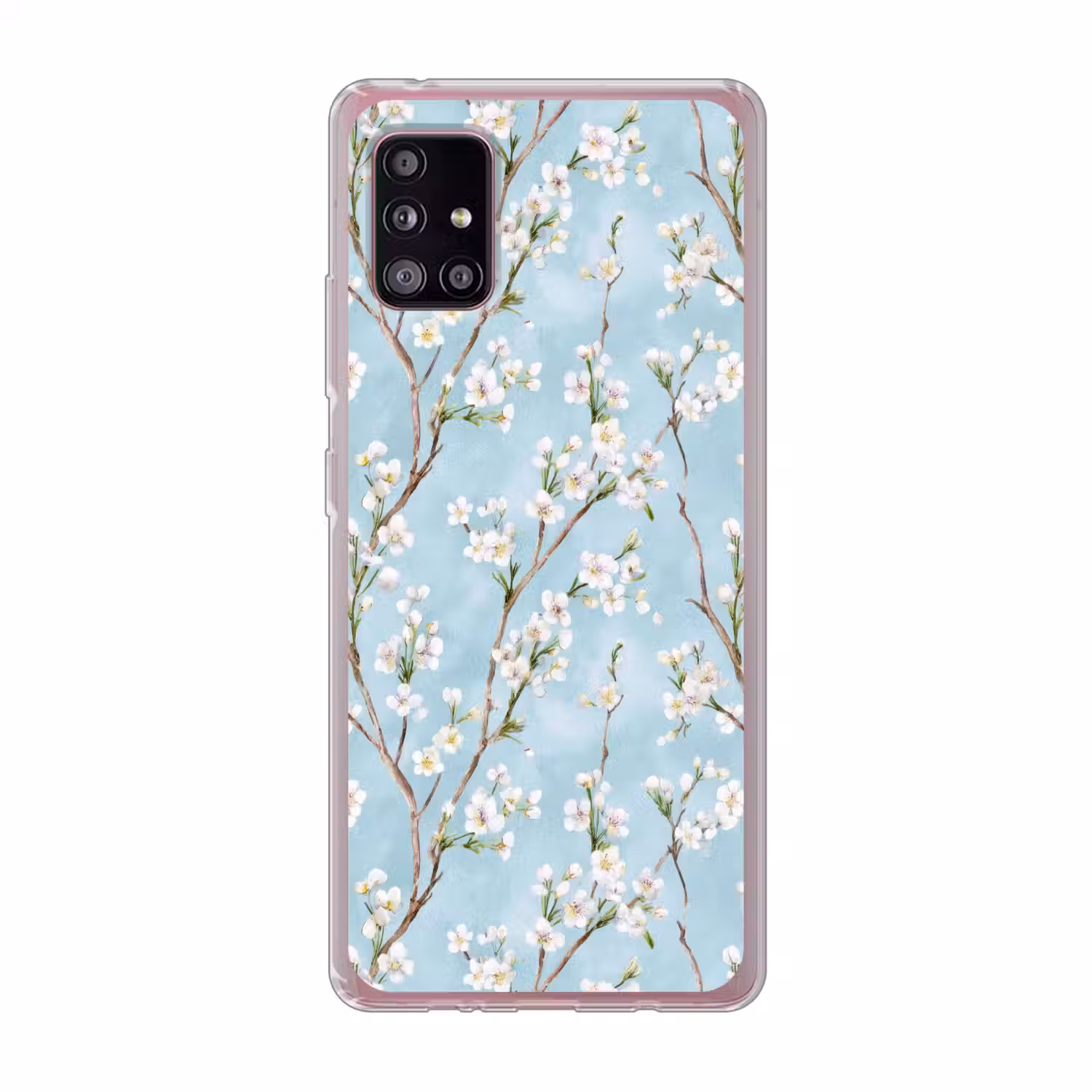 Kersenbloesem - Textuur - Blauw Telefoonhoesje Samsung Galaxy A51 5G klein 373 -3d