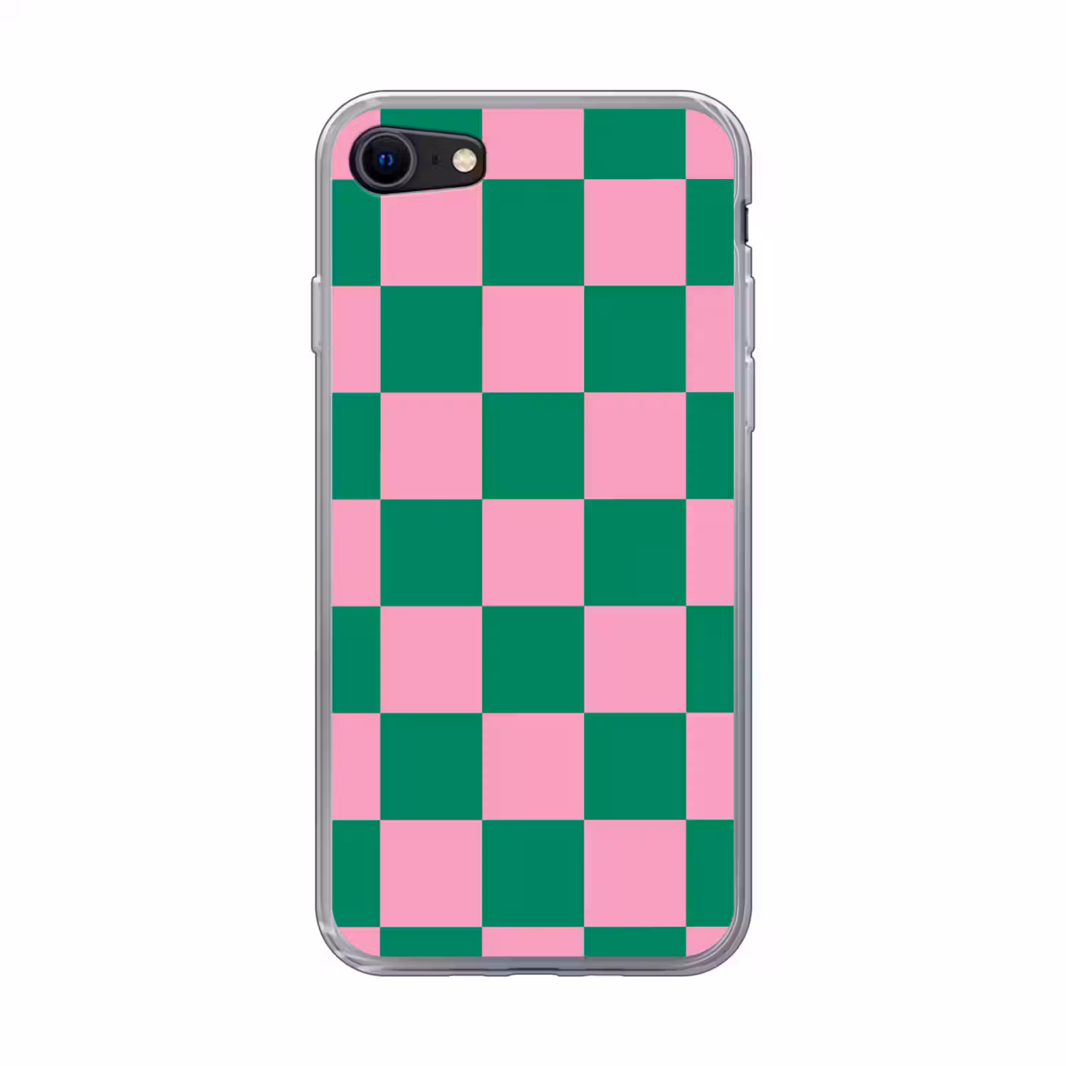 Schaakbord patroon - Groen - Roze - Blokjes Telefoonhoesje iPhone 7 klein -3d