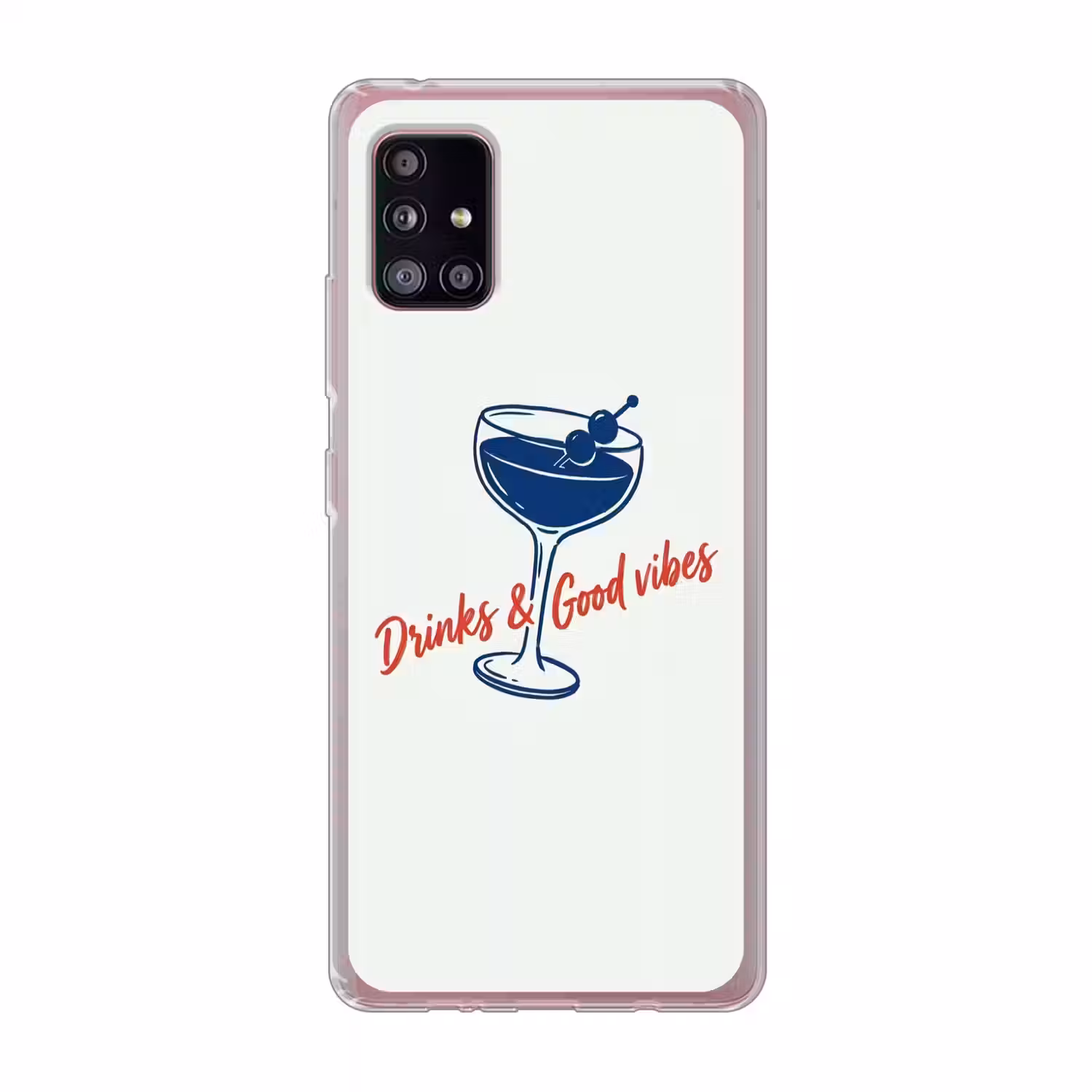 Cocktail - Glas - Illustratie - Blauw - Wit Telefoonhoesje Samsung Galaxy A51 5G klein -3d
