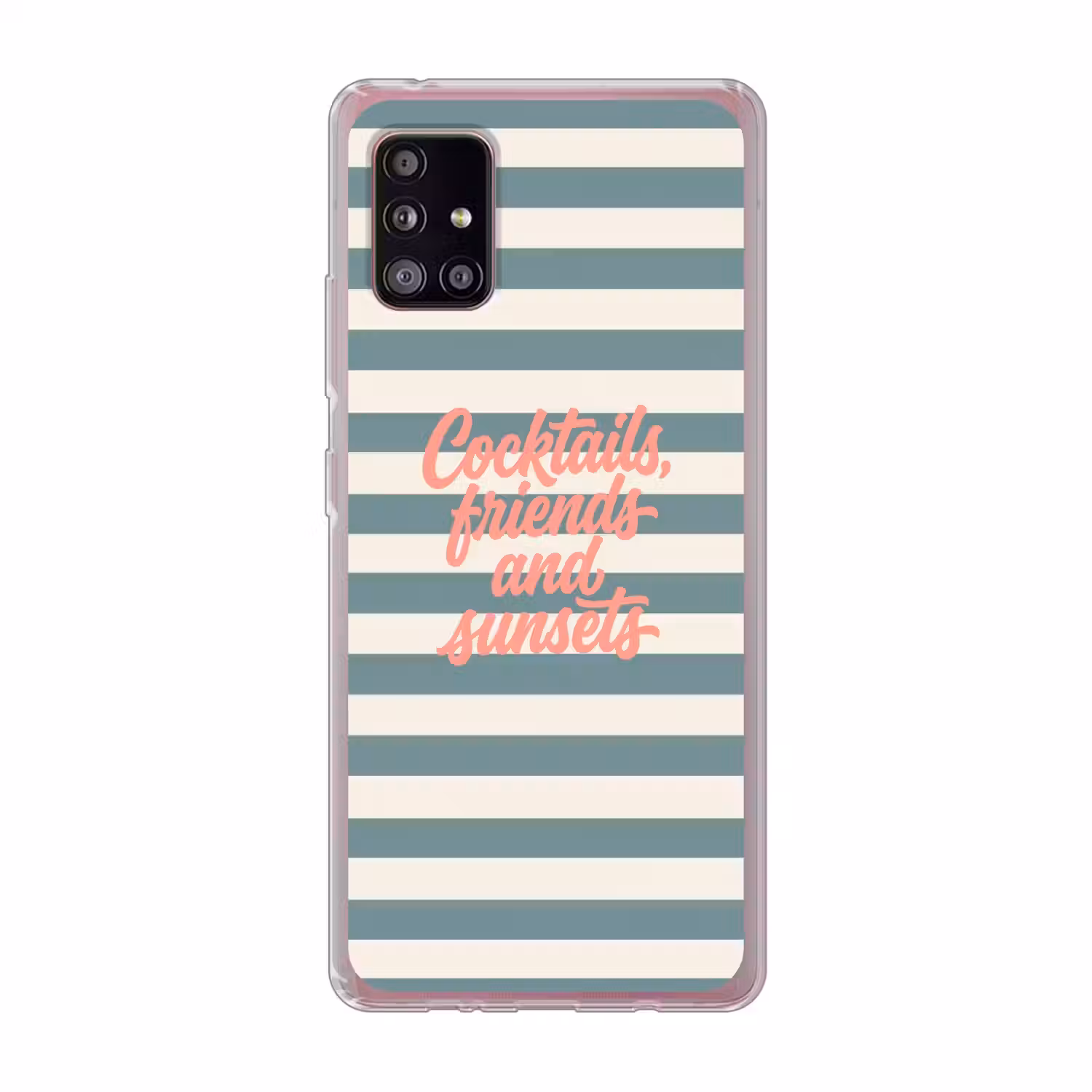 Cocktails - Strepen - Blauw - Koraal Telefoonhoesje Samsung Galaxy A51 5G klein -3d