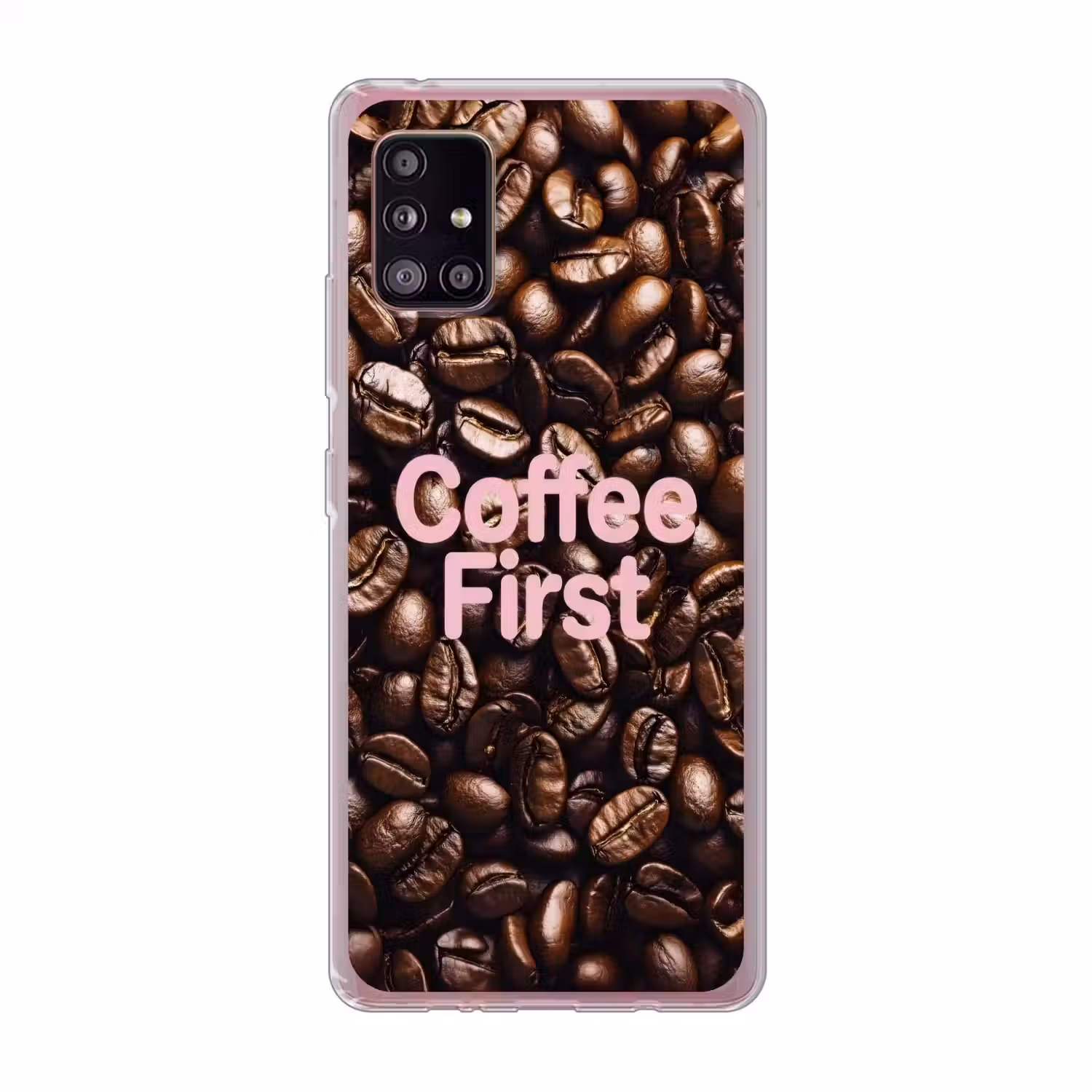 Coffee First - Koffiebonen - Roze Telefoonhoesje Samsung Galaxy A51 5G klein -3d