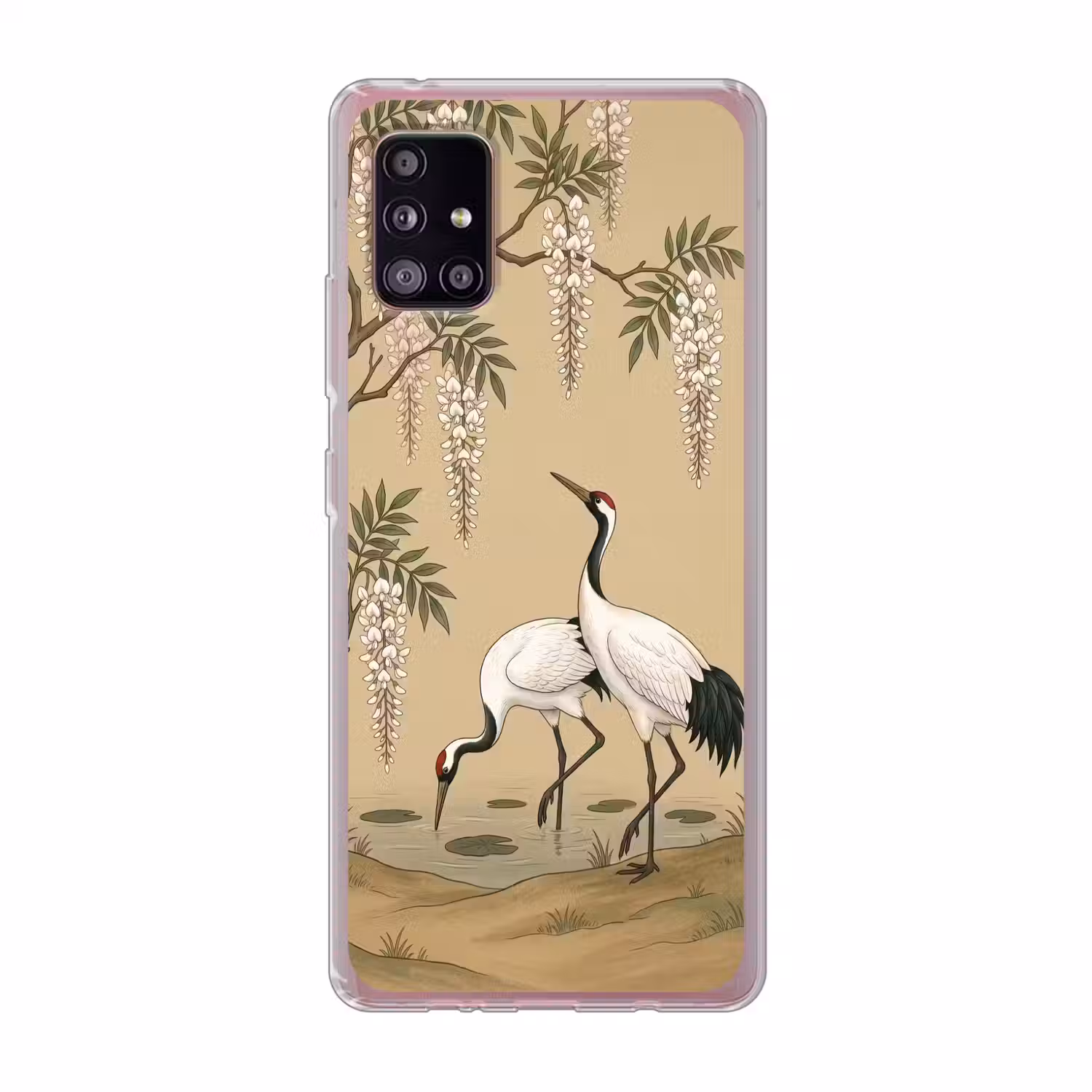 Kraanvogels - Water - Beige Telefoonhoesje Samsung Galaxy A51 5G klein -3d