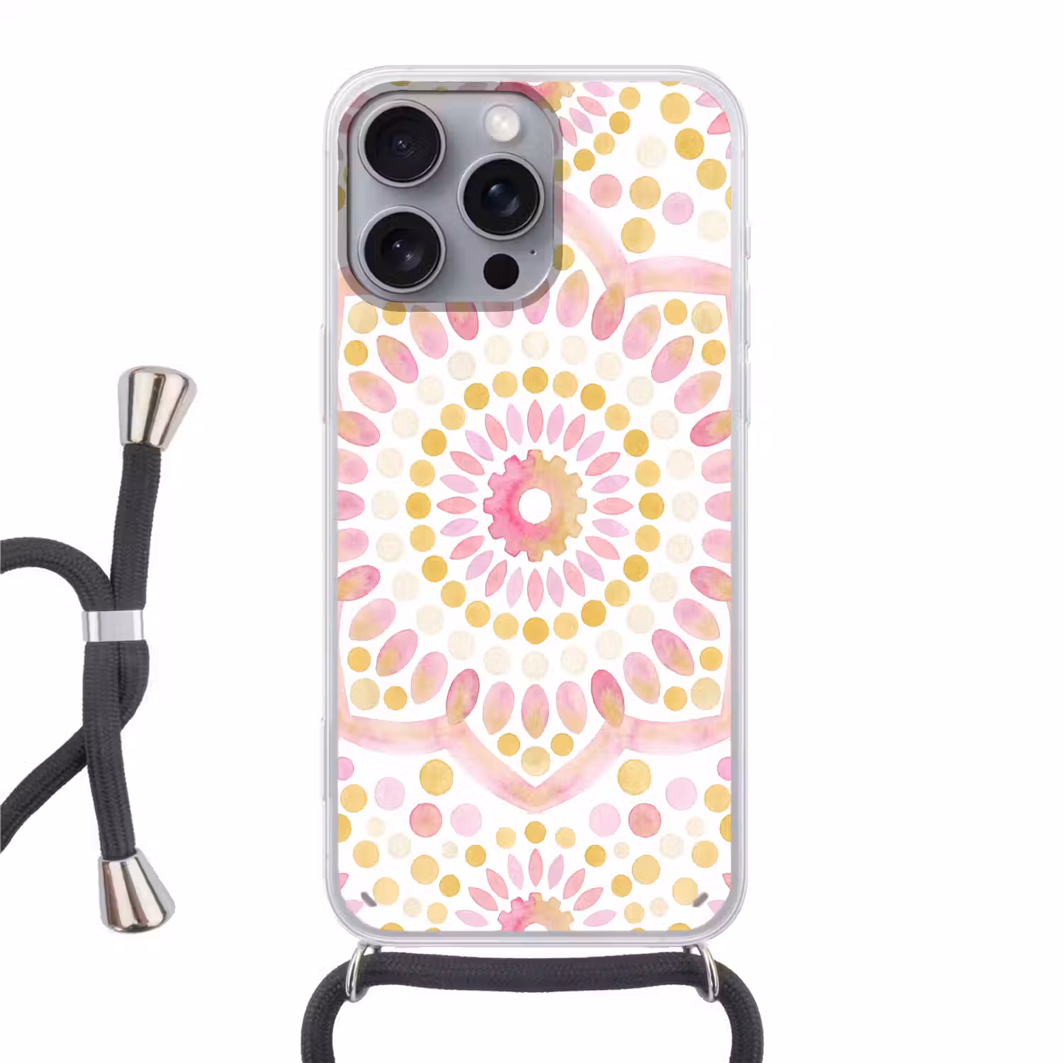 Abstract - Mandala - Kunst - Modern - Roze Hoesje iPhone 16 Pro Max met koord klein -3d