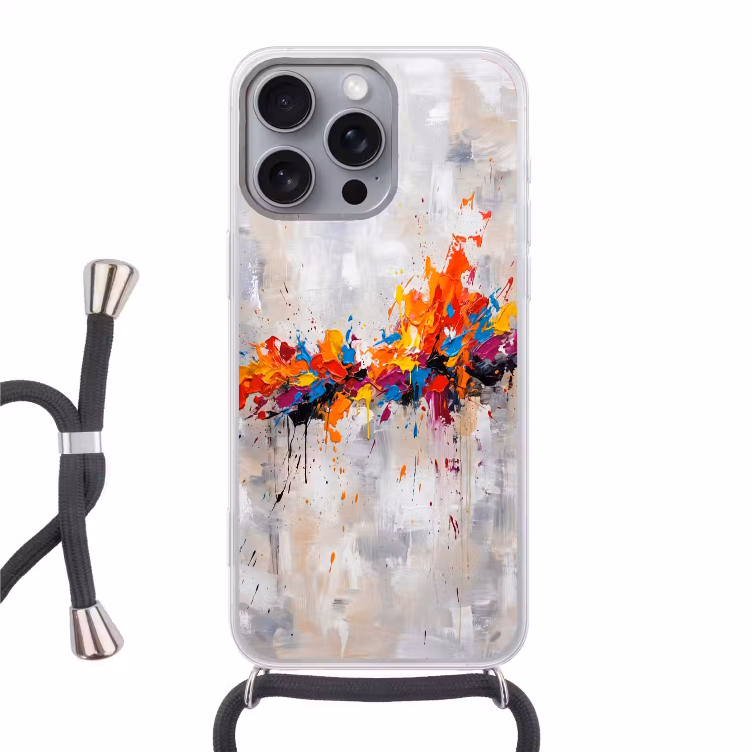 Abstract - Schilderij - Kleurrijk - Dynamisch Hoesje iPhone 16 Pro Max met koord klein -3d