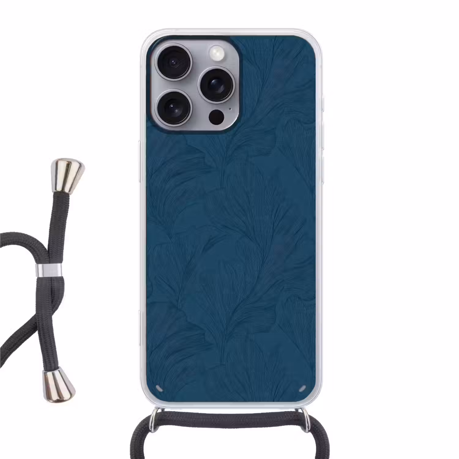 Abstract - Patroon - Donkerblauw - Elegant Hoesje iPhone 16 Pro Max met koord klein 804 -3d