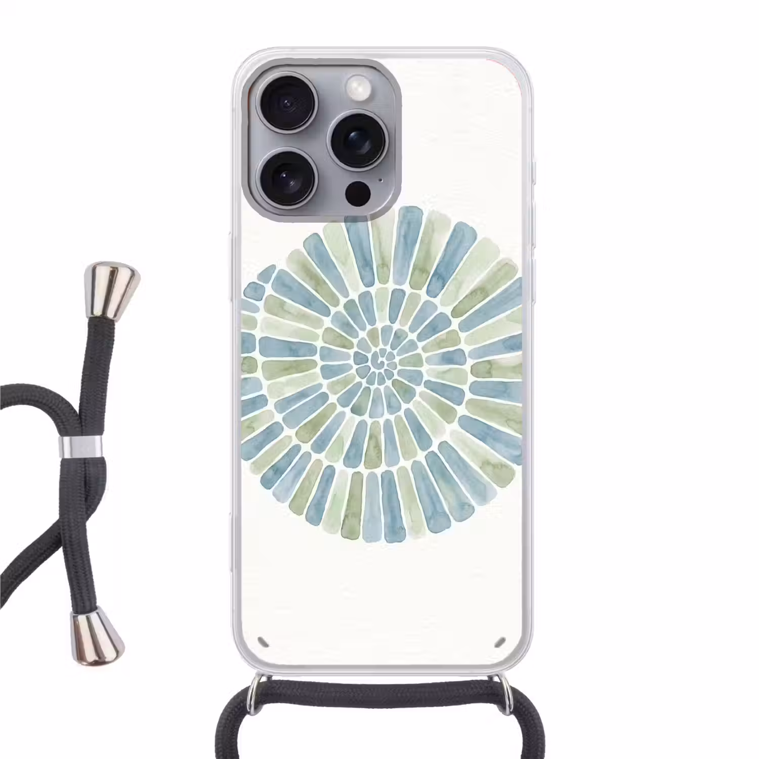 Abstract - Spiraal - Patroon - Modern - Blauw-Groen Hoesje iPhone 16 Pro Max met koord klein -3d