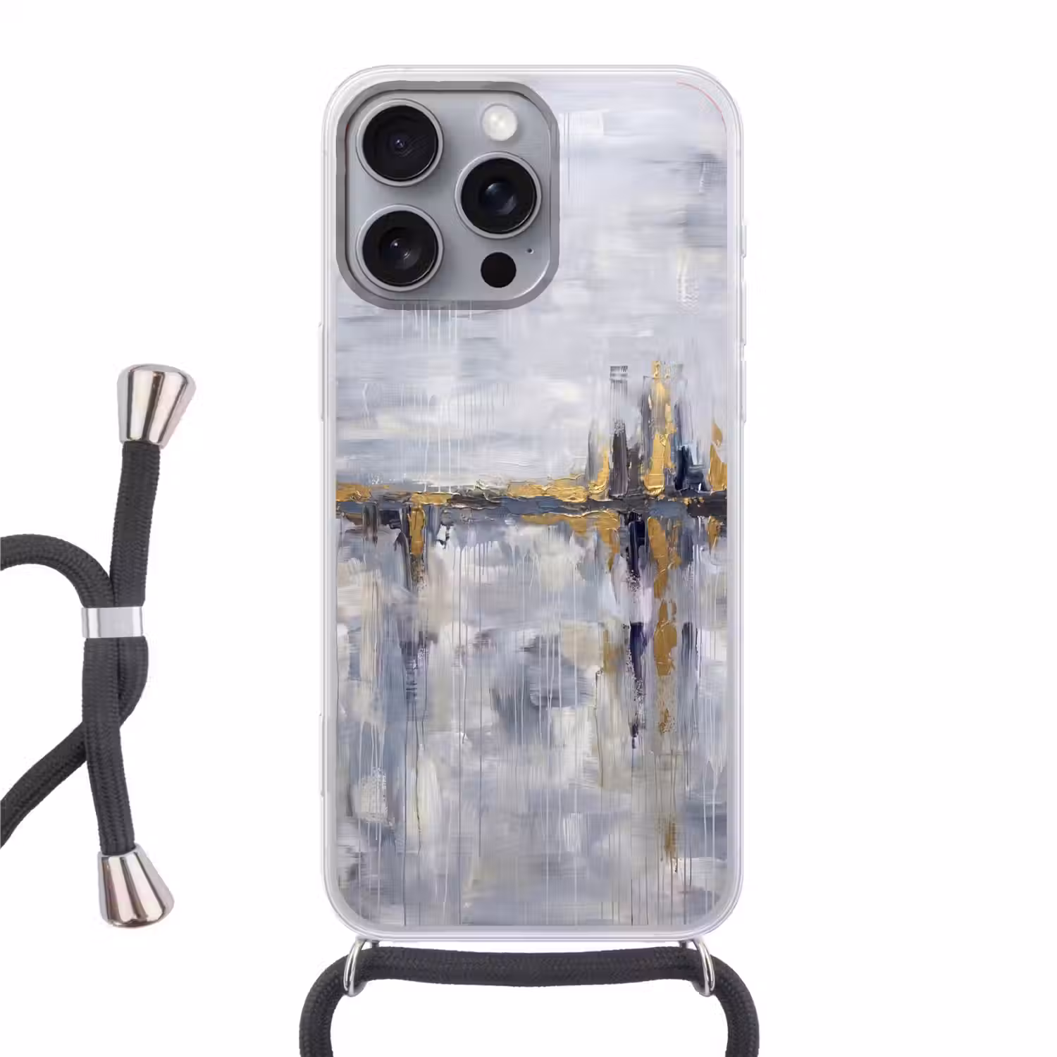 Abstract - Structuur - Goud - Grijs - Modern Hoesje iPhone 16 Pro Max met koord klein -3d